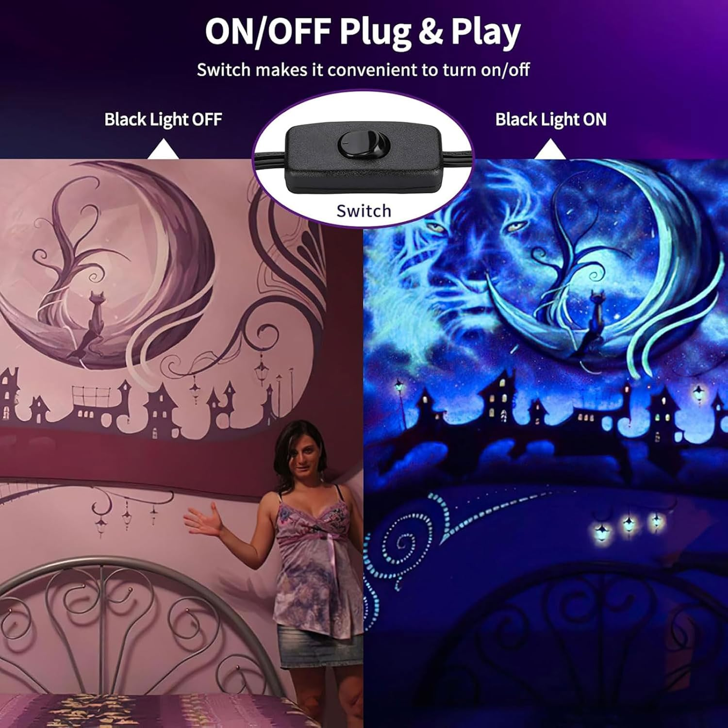 UV Black Light, 100W Black Lights, UV Flood Light AC220-240V, IP65 Waterproof, Blacklight Purple Glow in the Dark Paint Party Decorations Fixtures for Poster Room Stage Halloween image number 1