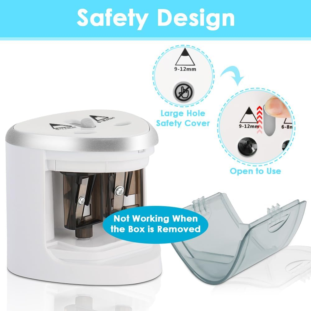 WOTOW Electric Portable Pencil Sharpener for Students, Battery Operated Double Hole Automatic Sharpeners for 6-8Mm and 9-12Mm Pencils, Ideal for School Family and Office image number 5