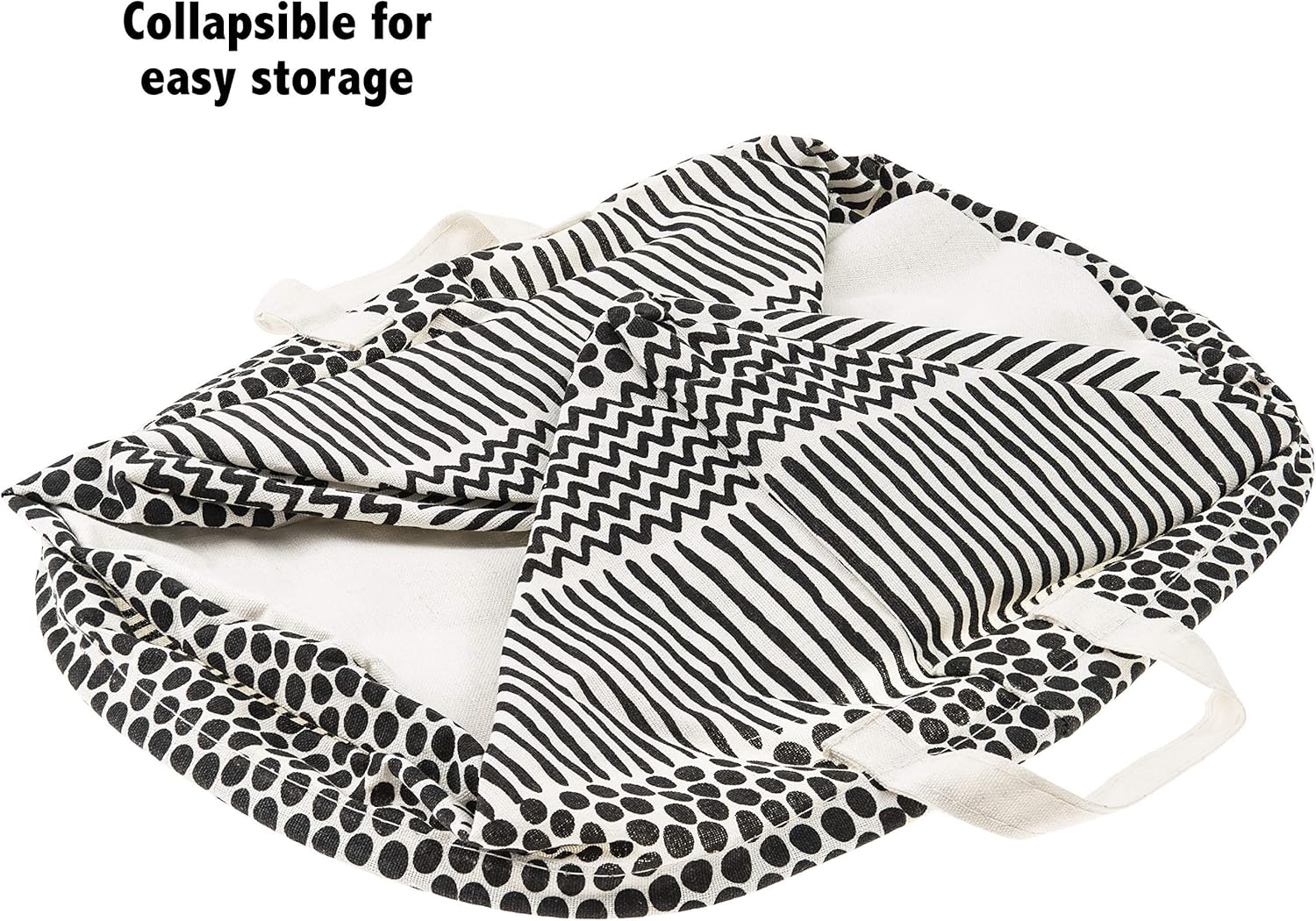 Black & White Laundry Hamper | round Storage Basket | Premium Cotton Collapsible Bin | Waterproof & Multifunctional for Clothes, Toys, Towels, Babies & Pet Toys &ndash; Mika Creations image number 2