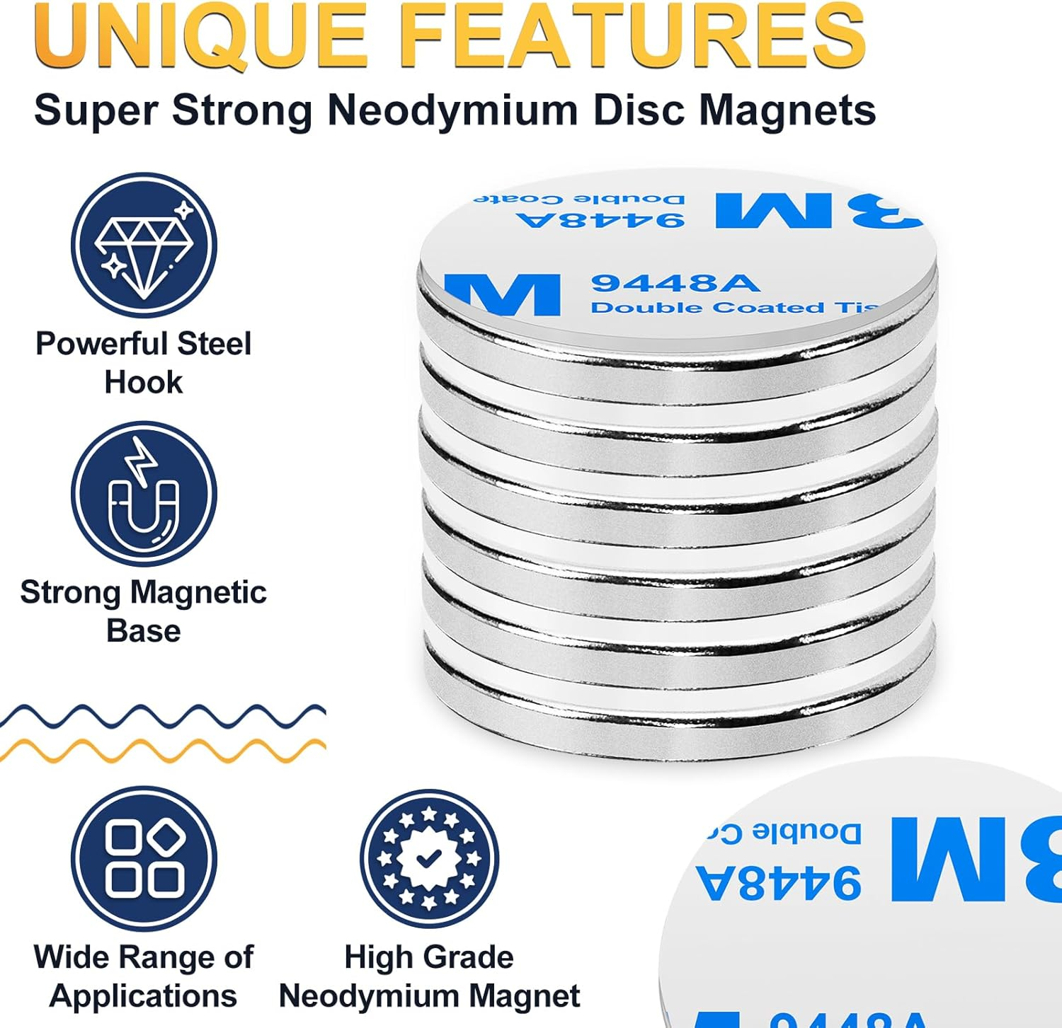 UCINNOVATE Neodymium Disc Magnets, 32X 3Mm Rare Earth Powerful with Double-Sided Adhesive for Wall, Fridge DIY Whiteboard, Cute Locker Magnets 6 Pack image number 5