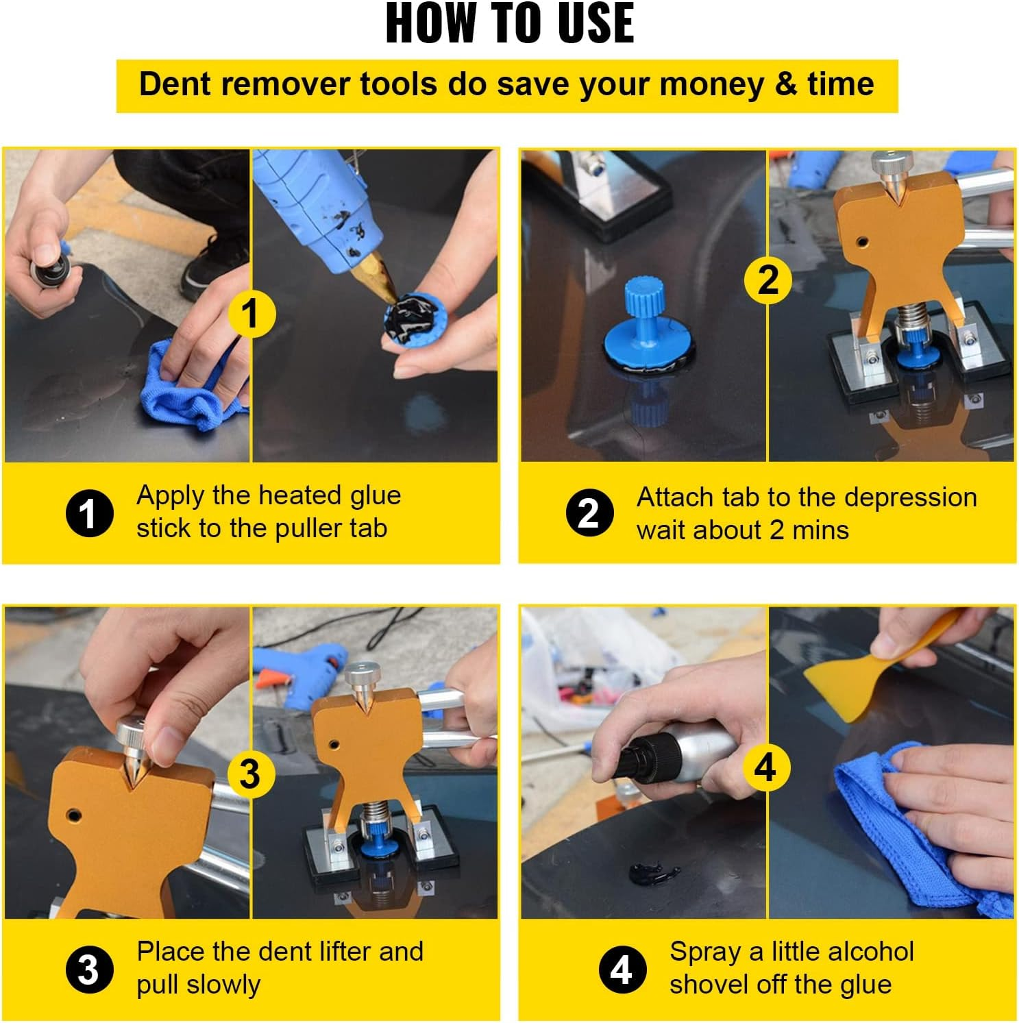 VEVOR Dent Removal Tool, 98 Pcs Paintless Dent Repair Tools, Led Baffle Board Car Dent Repair Kit, Glue Puller Tabs Dent Puller Kit for Auto Dent Removal, Minor Dents, Door Dings and Hail Damage image number 4