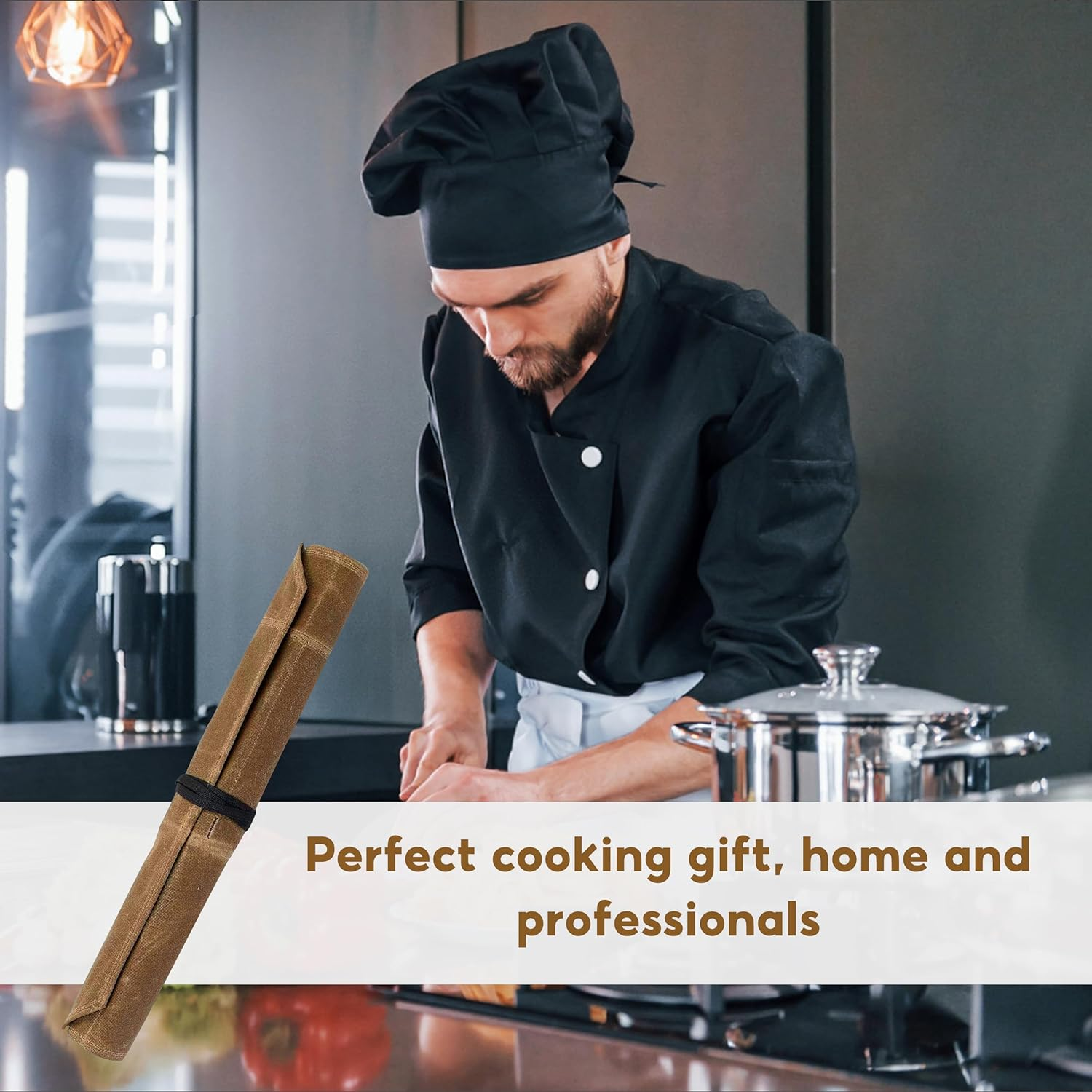 Yqsibth Knife Roll Bag, Waxed Canvas Knife Bag, 7 Slots Knife Cutlery Tool Roll Case Storage Bag Cutlery Tool Roll Chef Knife Bag Chefs Knife Roll Bag for Pro Chefs or Culinary Enthusiasts (Gray),