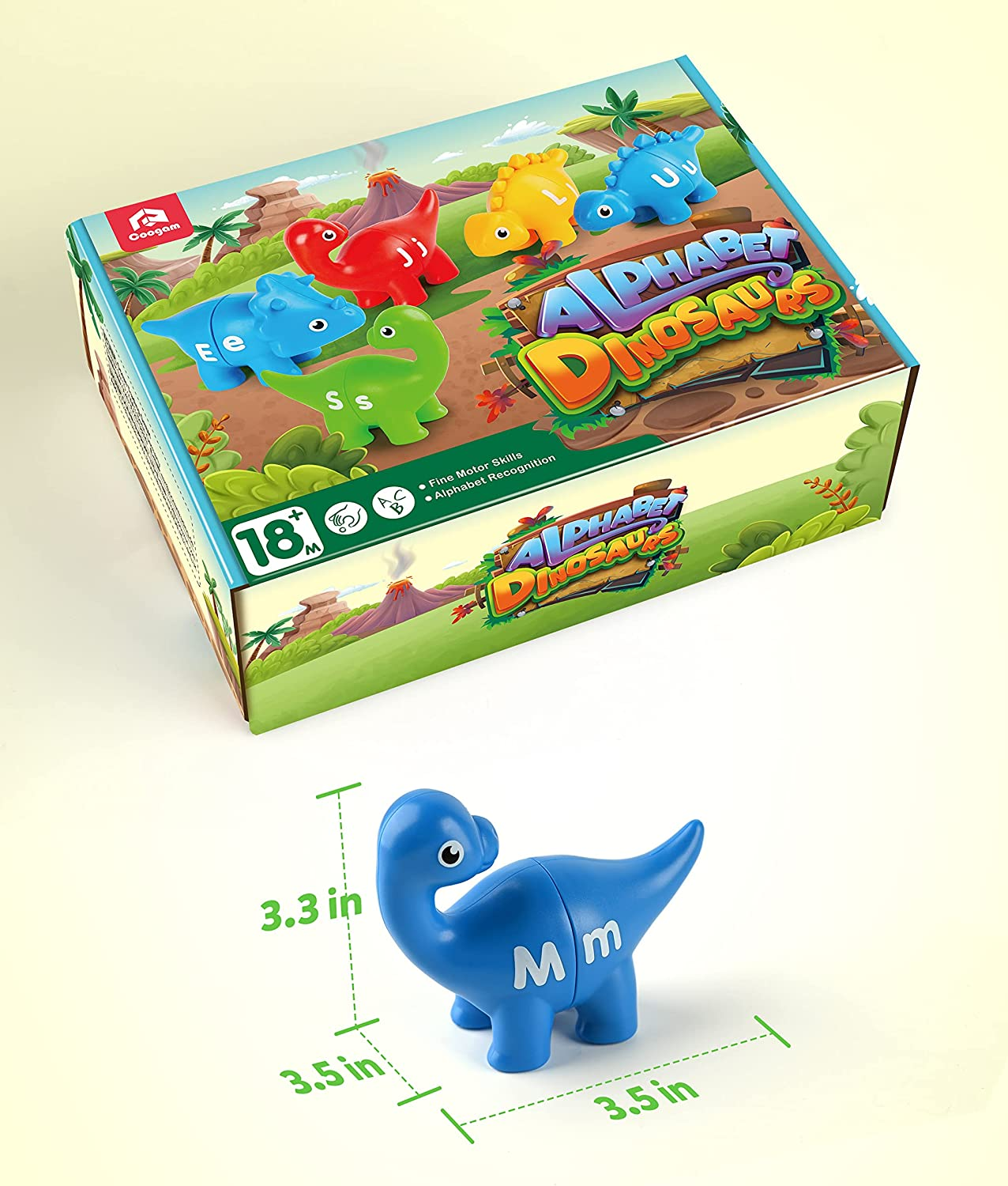 C COOGAM Matching Letters Fine Motor Toy,13 PCS Double-Sided ABC Dinosaur Alphabet Match Game with Uppercase Lowercase,Preschool Educational Montessori Learning Toys for Toddlers Puzzle106-Eu image number 2