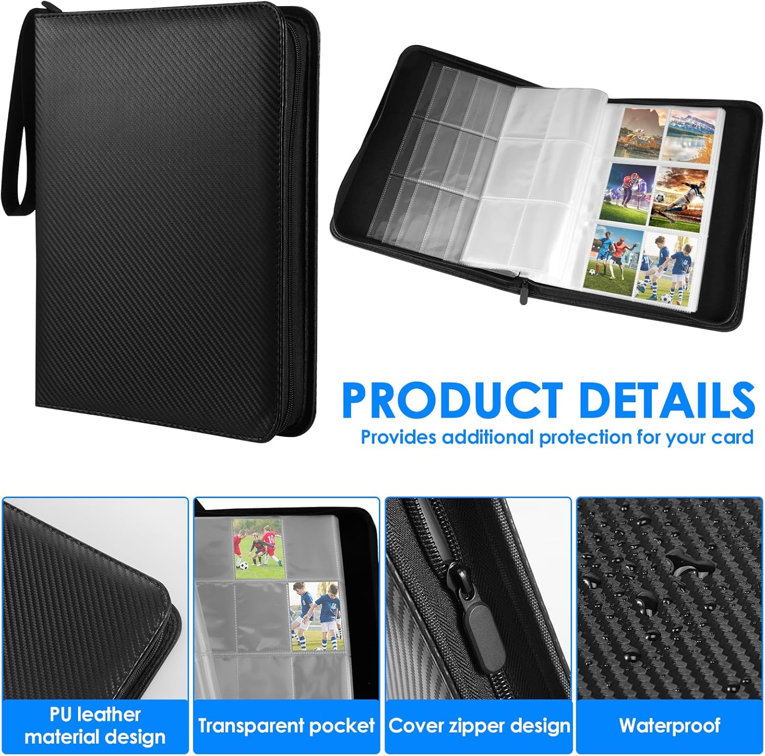 9 Pocket Trading Card Binder 50 Pages Large Capacity Zipper Closure Card Collection Storage for Collectible Games, Sports, TCG image number 5