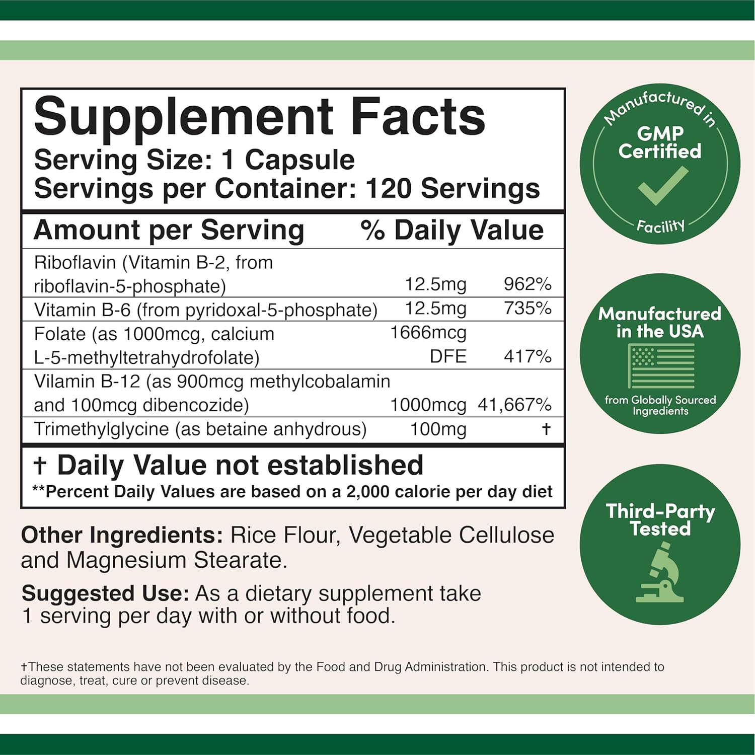 Methylated Multivitamin (Methylated and Activated Vitamins Only - Methylated B Complex with Trimethylglycine (TMG) and Methylfolate)(Non-Gmo, Gluten Free MTHFR Supplement) 120 Capsules by Double Wood image number 4