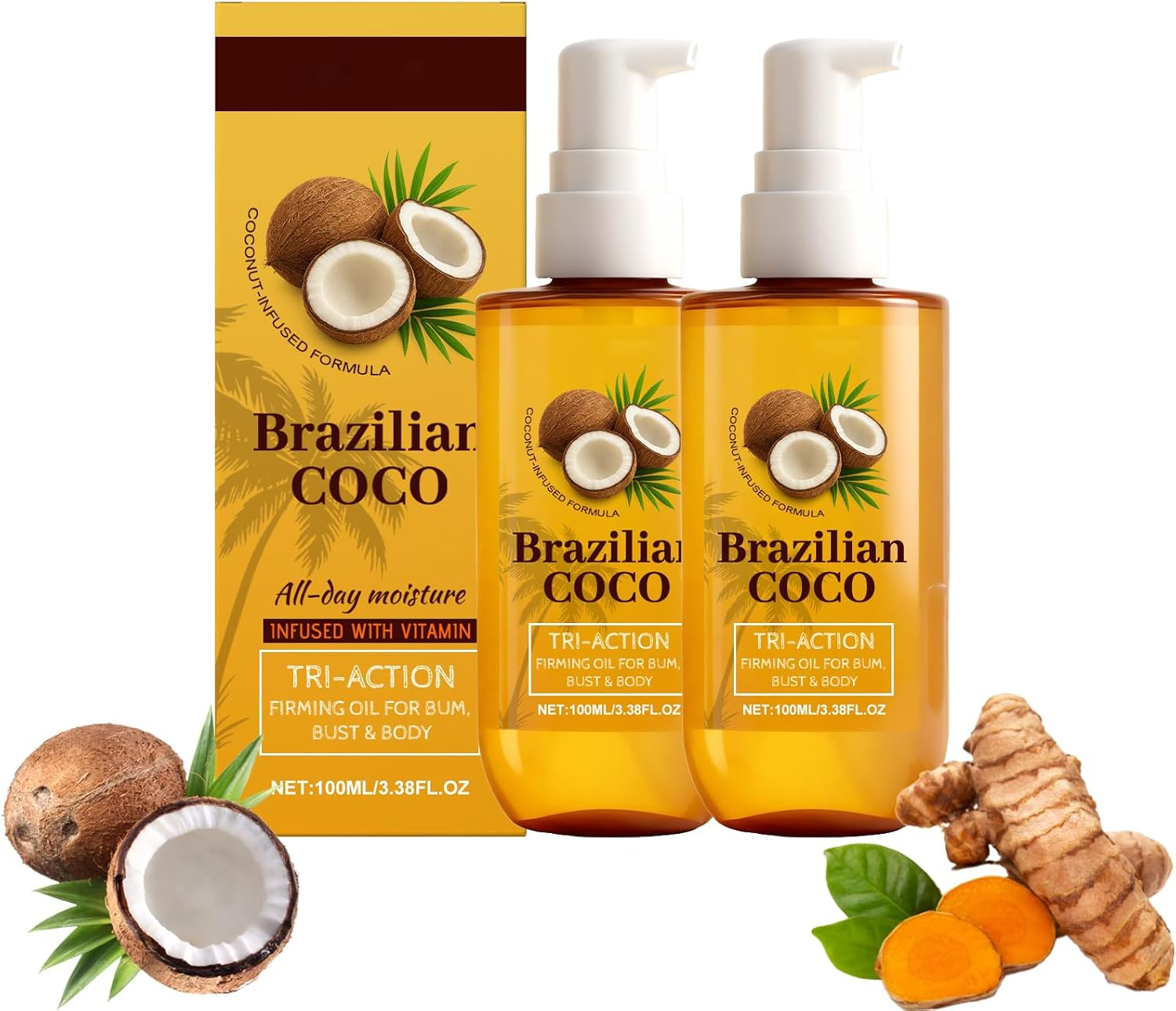 Brazilian Coco Firming Body Coconut Oil for Dry Skin, Hands with Curcuma Longa Extract, Vanilla Moisture Drenching, Radiant Looking Glow Skin Hydration, Instant Absorption image number 4