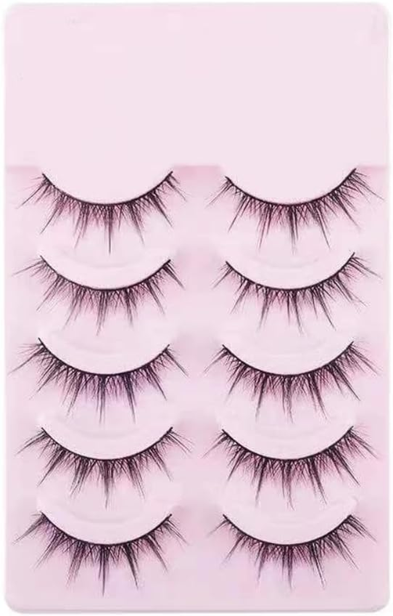 Poemtian 5Pairs False Eyelashes Japanese Style Thick Eyelash Extension Little Devil Cosplay Makeup Eyelashes Manga Lashes Natural Look Reusable Daily Eye Makeup Tool image number 2