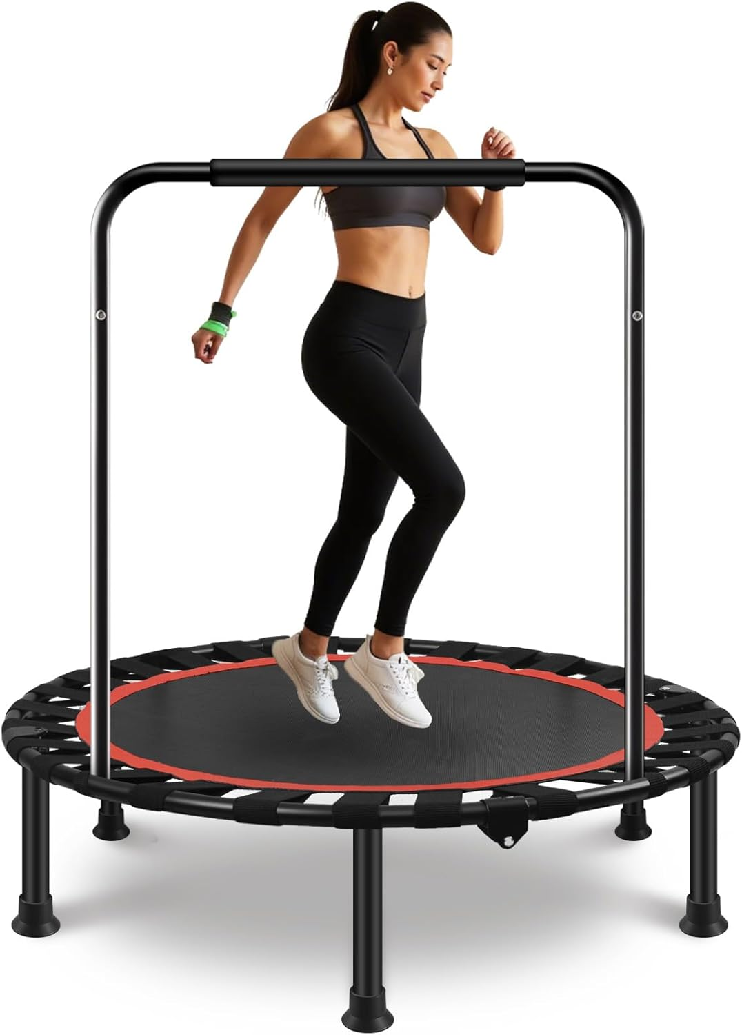 VOLKWELL 40Inch/50Inch Foldable Mini Trampoline, 150KG Heavy Duty Fitness Rebounder with Adjustable Handle & Non-Slip Mute Legs, Indoor/Outdoor Exercise Equipment for Adults image number 5