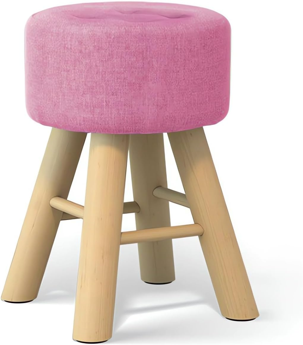 Round Ottoman Footstool, 28 X 28 X 42 Cm, Wooden Legs, Fabric Cushion Top A269 (Green) image number 5