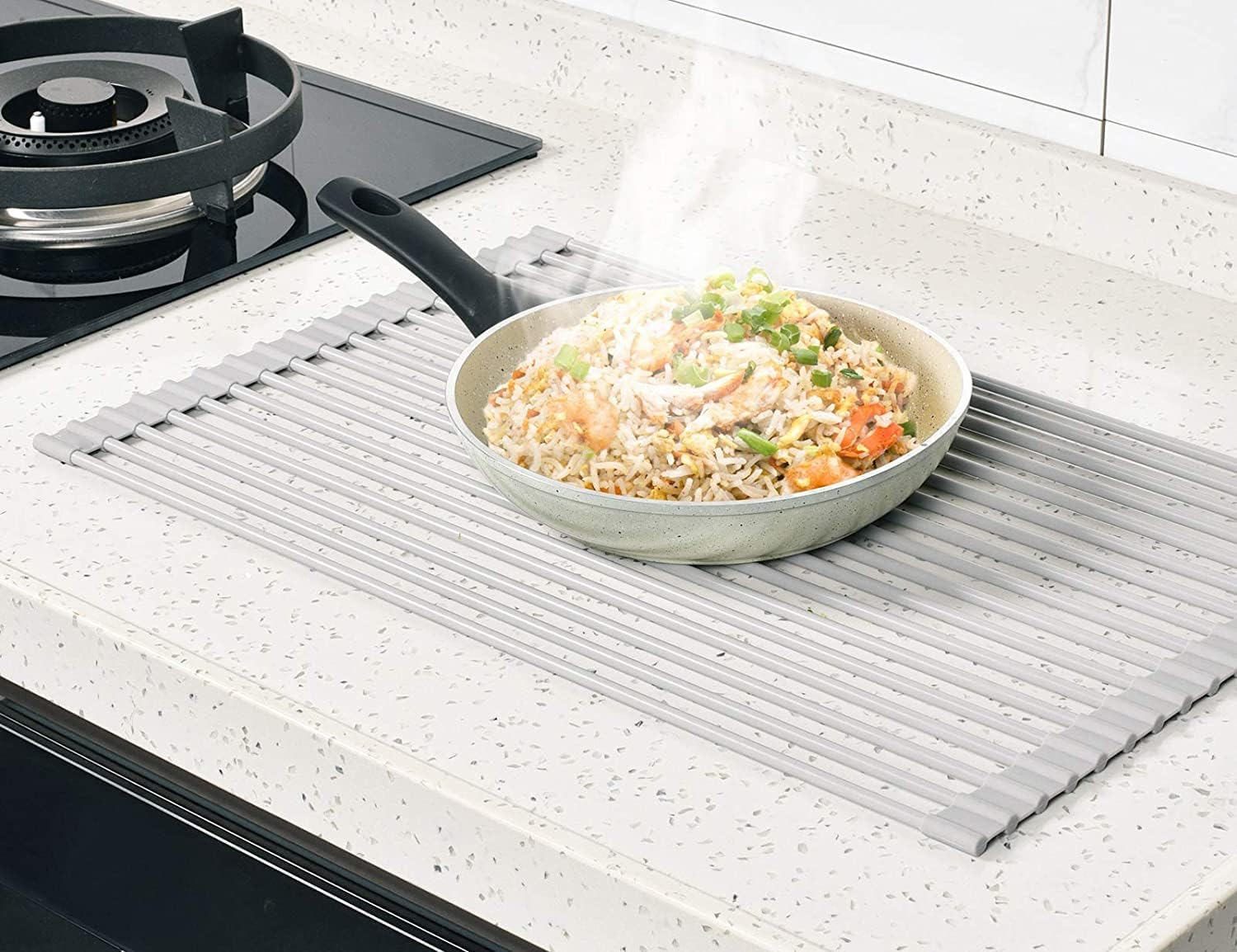 EZONEDEAL Roll up Dish Drying Rack - Kitchen over the Sink Dish Drainer Sink Rack with Non-Slip Silicone - Dishwasher Safe, Easy to Clean and Store (52Cm X 33Cm) image number 4