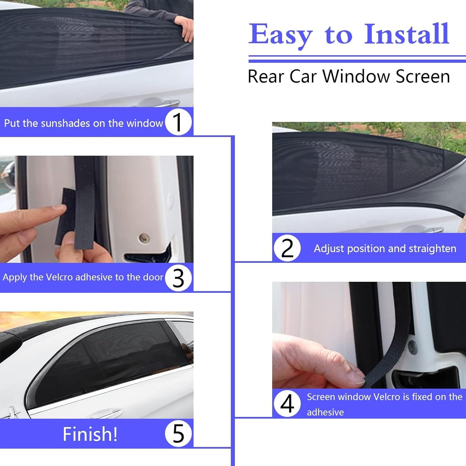 2Pcs Car Window Shades, Car Rear Elasticity Side Window Screens Sunshades, Stretch Breathable UV Ray Block Mosquito All-Round Protection for Children Kids Baby image number 1