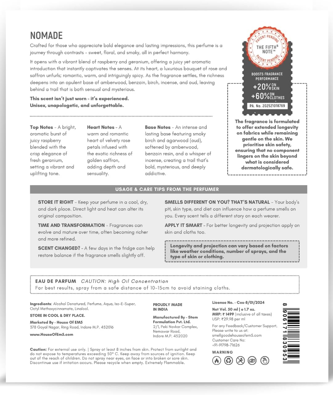 Em5 Nomade Unisex Perfume for Him/Her | Amber Oud Smoky Leather | Perfume Spray for Men & Women | Strong & Long Lasting Fragrance | Him & Her image number 1