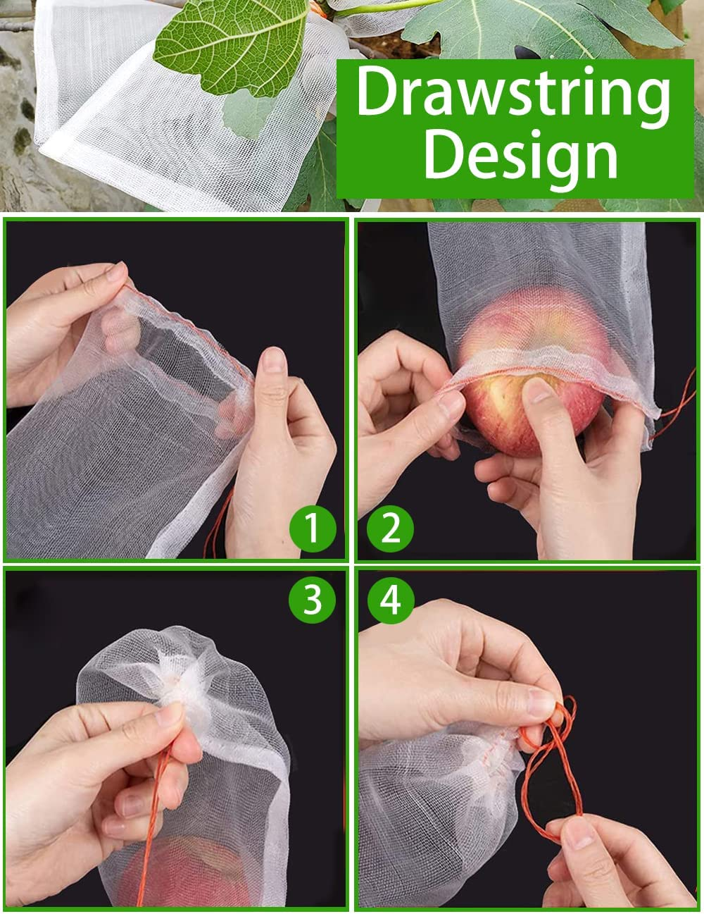 15X25Cm Fruit Protect Bags, 100 PCS Reusable Mesh Garden Netting Protection Bag for Plants Vegetables Plant Fruit Flower, Fruit Bags Net Bag for Fruit Trees, Fruit Cover Nylon Mesh Bag with Drawstring image number 6
