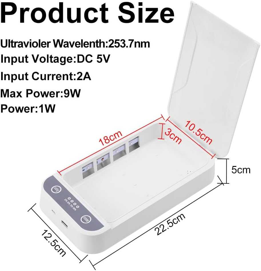 UV Steriliser Box with Aromatherapy, 2 UV Lamps, 17.5 X 10 X 3 Cm, USB Powered image number 6