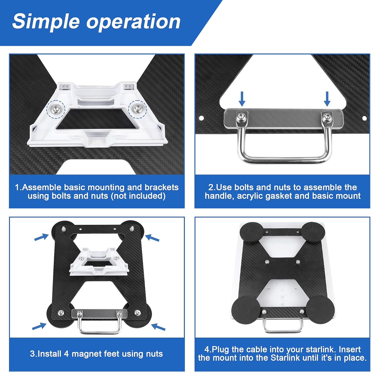 Starlink Mini Carbon Fibre Magnetic Car Roof Mount Kit ，Starlink Mini Car Roof Magnetic Mount for Rvs, Vans, Boat, Yachts, Trucks image number 1