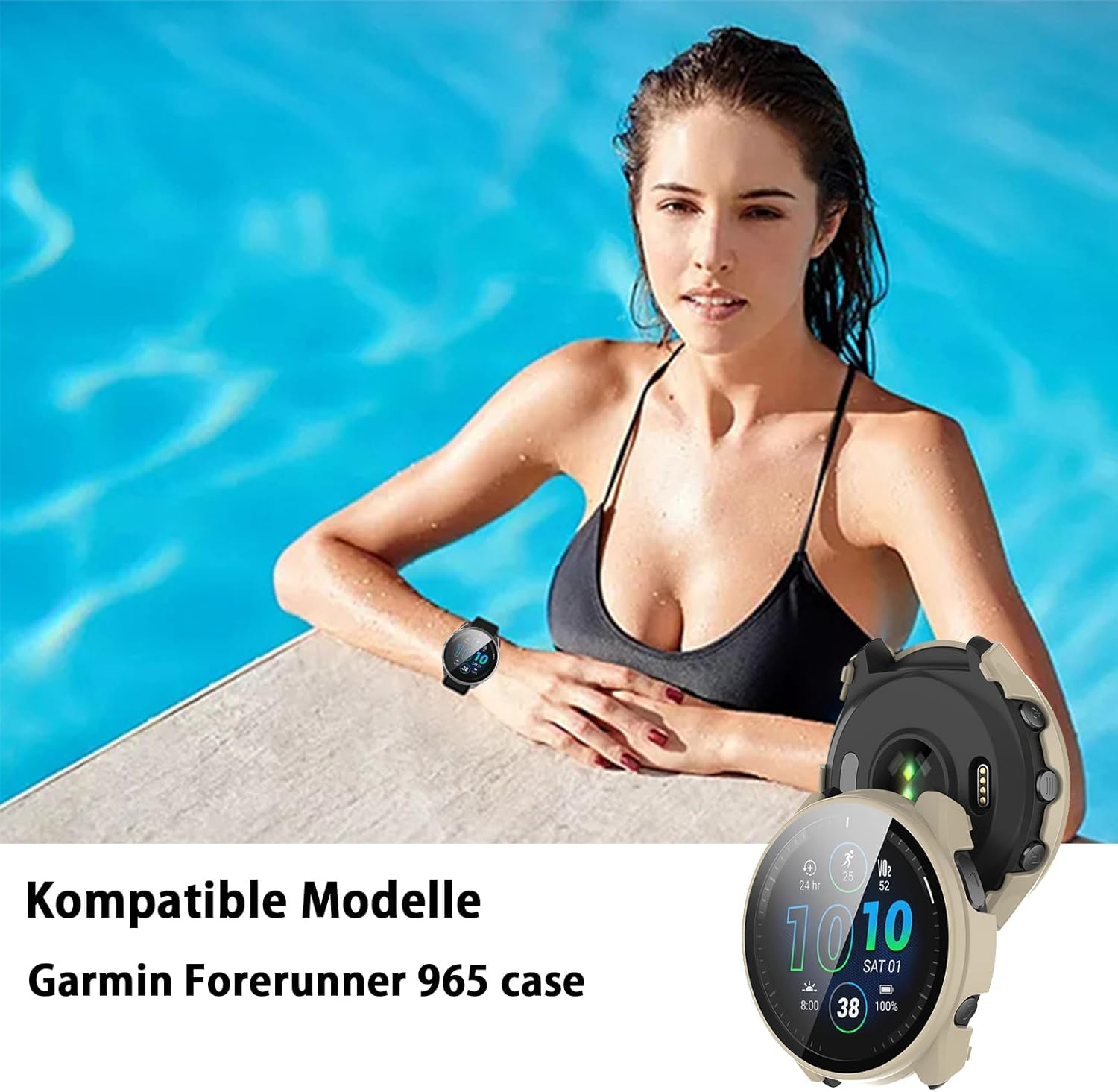 KANOYO Case Compatible with Garmin Forerunner 965 Protective Case, Integrated PC + Glass Material, Ultra Thin HD Tempered Glass Glass, Scratch-Resistant, Full Protection Case (Blue) - Deep Green image number 2