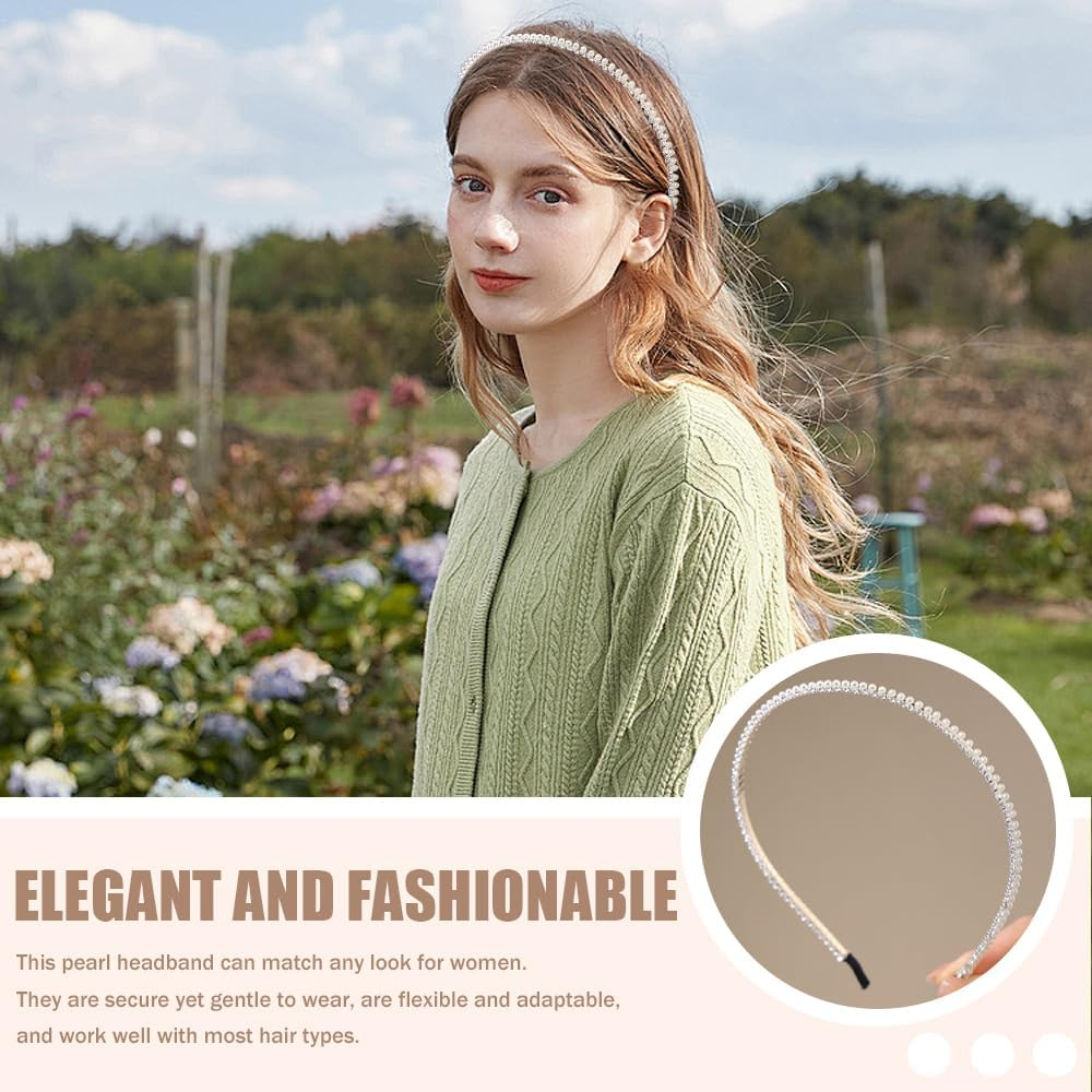 TRKETK Pack of 3 Pearl Headband White Faux Pearls Women'S Headband and Headpiece Elegant Retro Wedding Hairstyles Accessories for Wedding Birthday Party Valentine'S Day Gifts image number 1