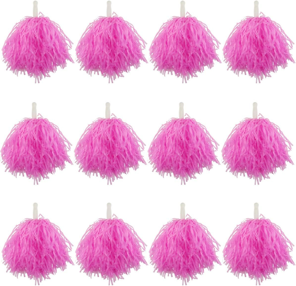 12 Pack Pink Plastic Cheerleading Pom Poms, Sports Dance Cheer Plastic Pom Pom for Rooters,Cheering Squard,Cheering Team(30 Grams Weight Each) image number 1