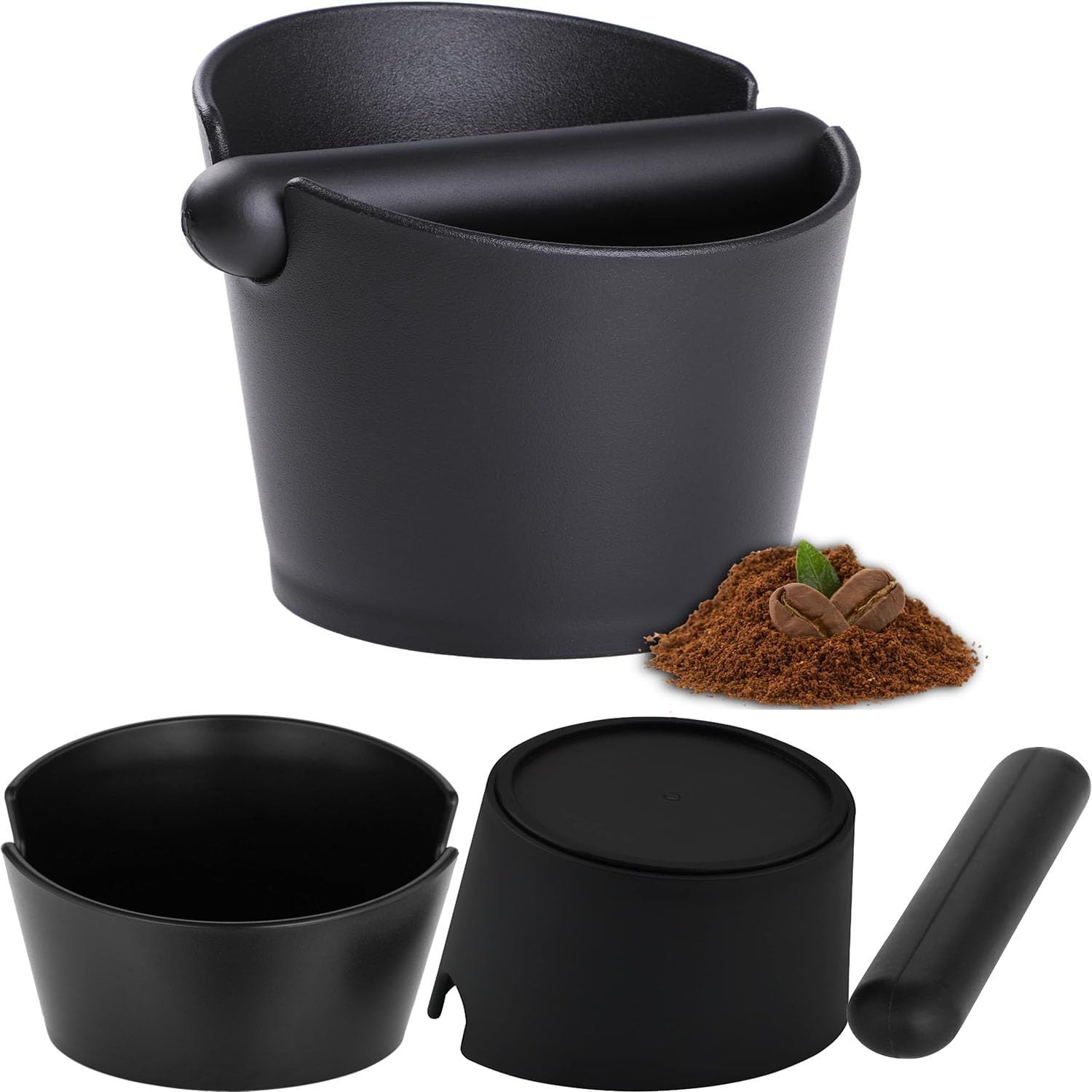 WADY Espresso Knock Box - ABS Coffee Grounds Container for Barista, Shock-Absorbent Durable with Detachable Bar and Non-Slip Base, Large Black