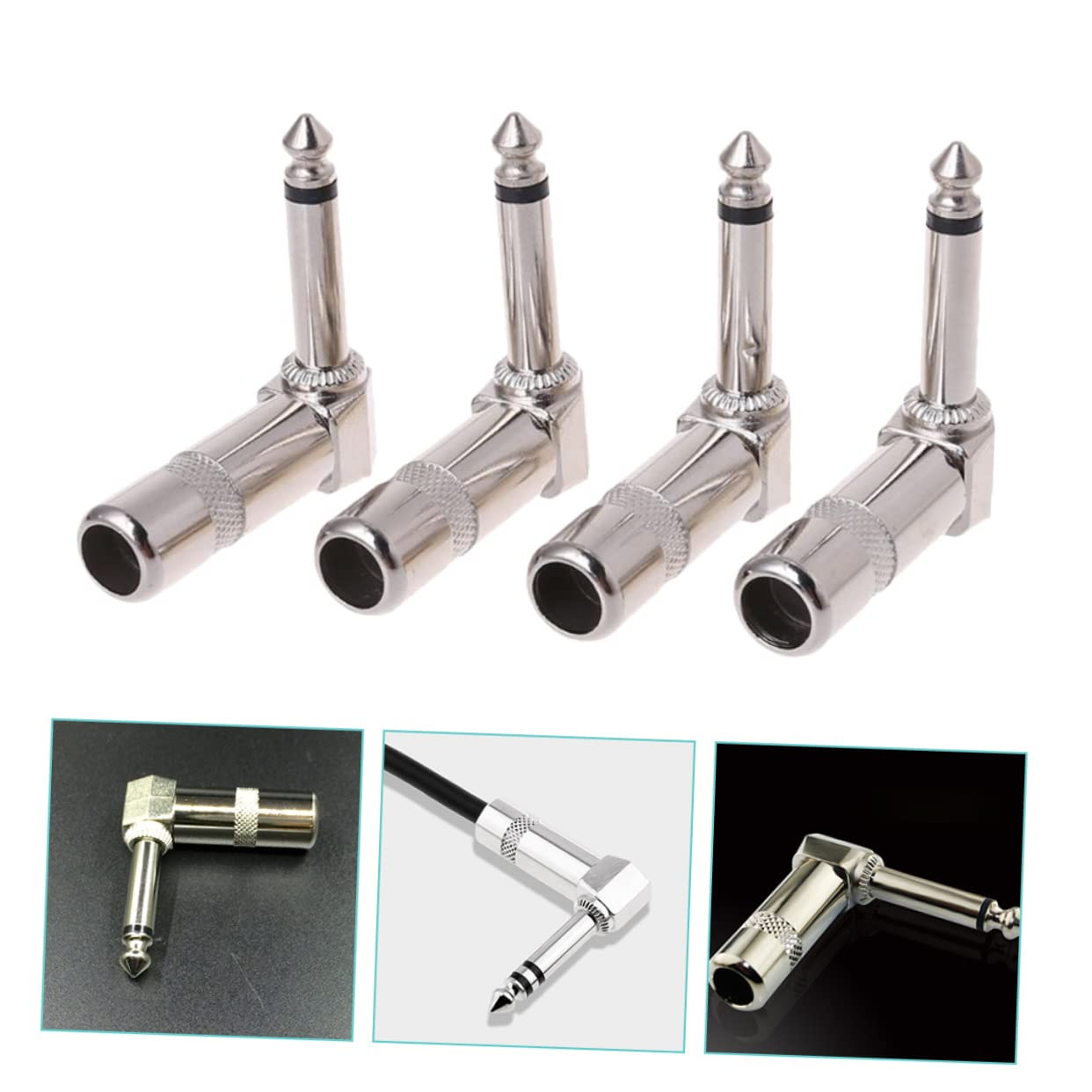 Abaodam 4Pcs Right Angle Mono Connector for Guitar and Audio Equipment for Custom Cable Lengths Minimal Signal Loss for Live Sound and Recording