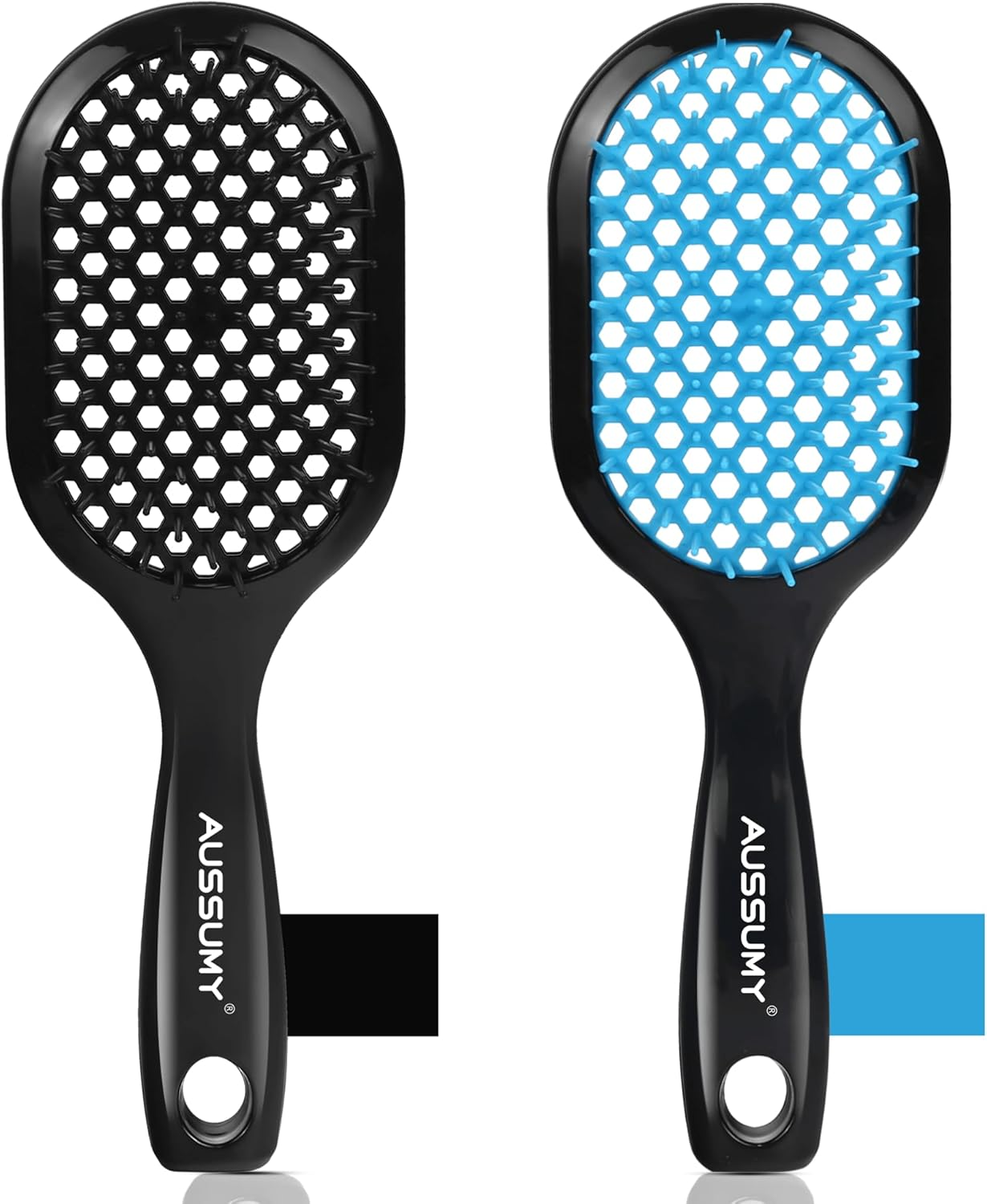 Aussumy 2 Pack Vented Detangling Hair Brush - Detangler Hairbrush for Effortless Tangle Removal - Ultra-Soft Bristles -For Natural Curly Straight Wet Dry Damaged Hair for Women Men Kids - Black & Pink