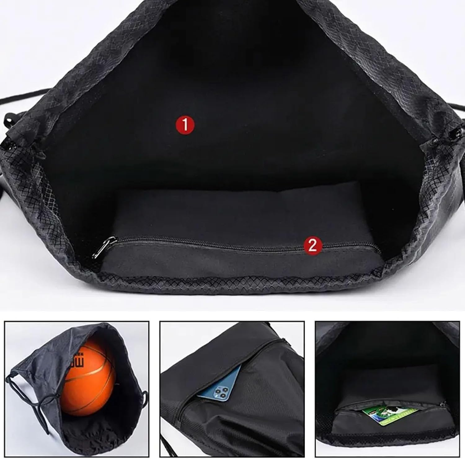 Zippered Drawstring Backpack Water Resistant Lightweight Gym Sack for Sports, Yoga, Hiking & Travel, Swim Gear with Front Pocket & Inner Pocket, Durable Sackpack for Shopping, Outdoors image number 2