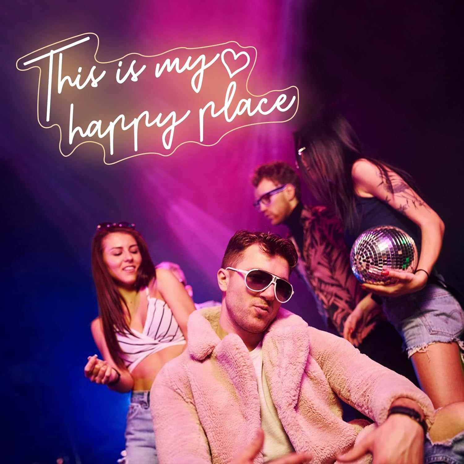 This Is My Happy Place Neon Sign Dimmable Warm White LED Neon Light Aesthetic Room Decor for Teen Girls Neon Light Signs for Bedroom, Salon,College Dorm, Wedding Party Decor Neon Classroom Sign
