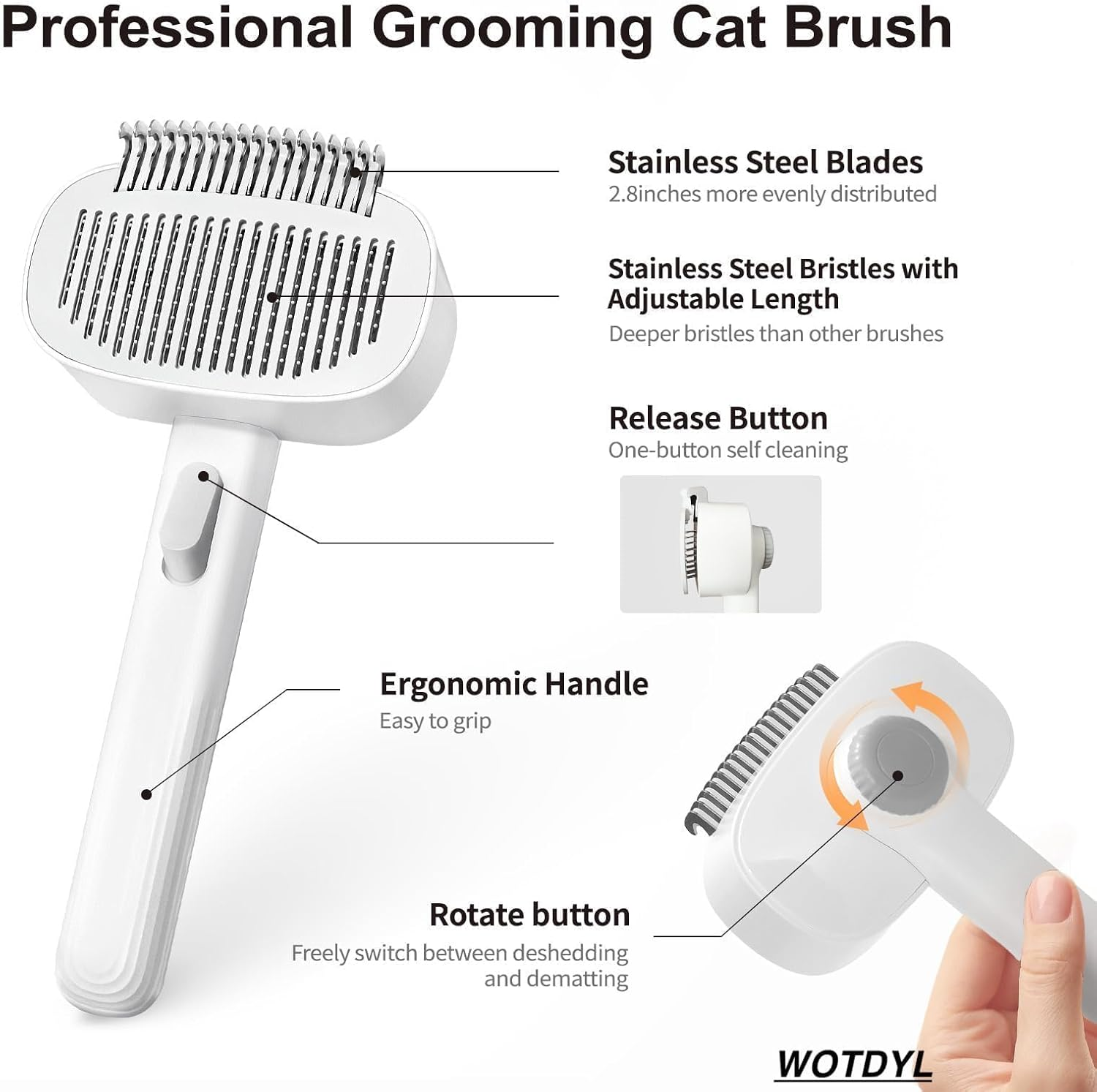 Pet Dog Brush Hair Removal Comb,Pet Deshedding Tools for Short Haired Cats Cat Brush with Release Button,Self Cleaning Slicker Brush-Skin Friendly Deshedding Grooming Tool Suitable for Shedding image number 5
