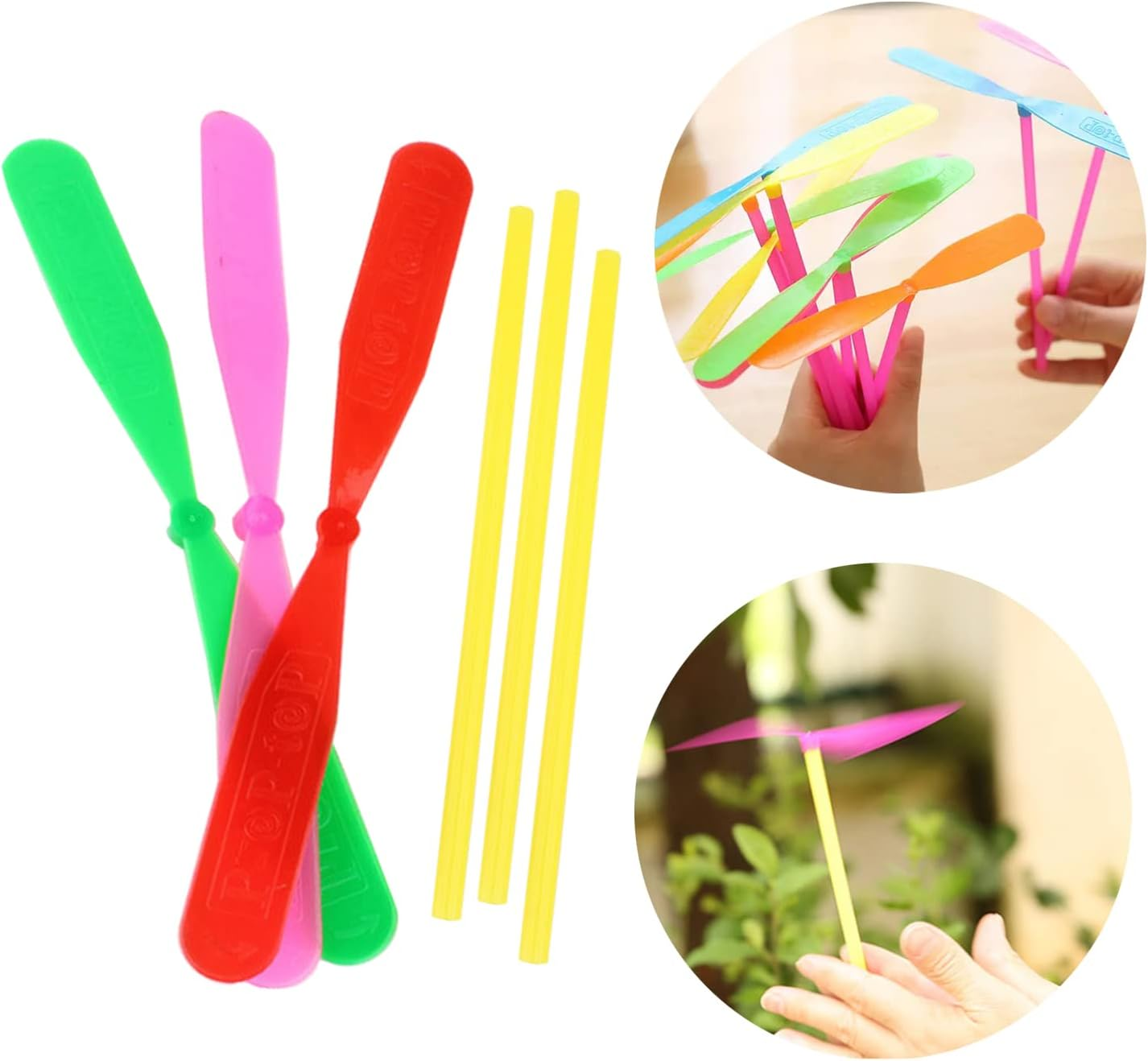 Flying Hand Helicopter Toy - Bamboo Dragonfly Hand Rub Plastic Propeller, Plastic Flying Toys Edu Toy for Outdoor Toy Kids Gift Flying (Random Color) 30 Pieces image number 1