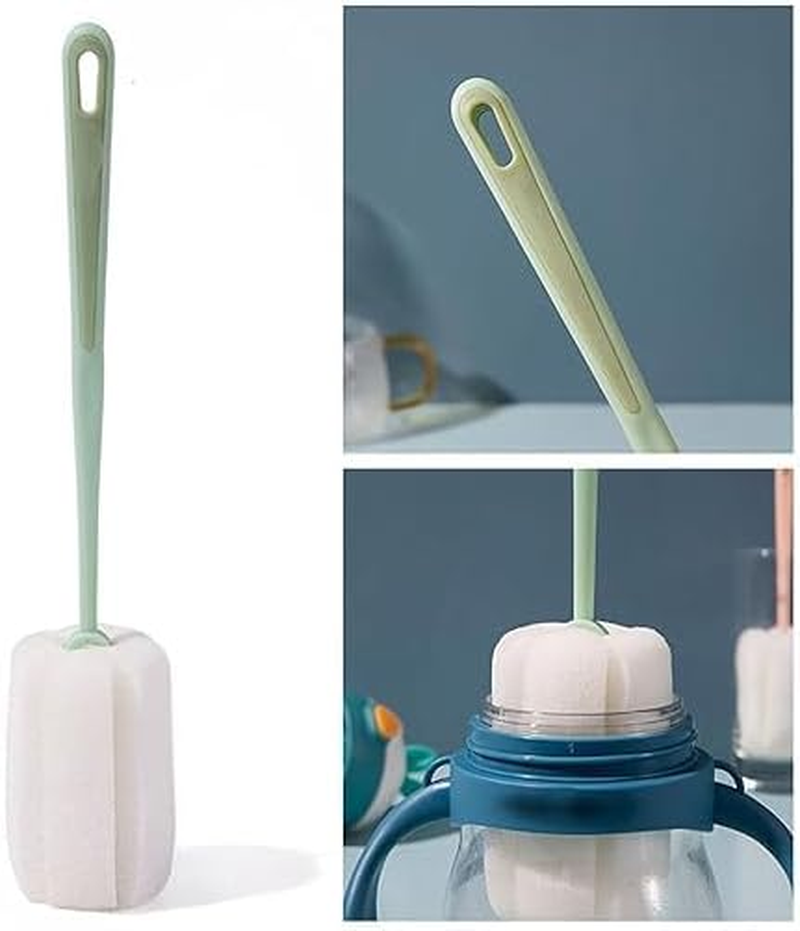 4 Pcs Sponge Bottle Brush Cup Brushes Long Handle Portable Sponge Cleaning Brush Scrubber Detachable for Baby Bottle Dishwashing Kitchen Clean Glasses Mugs (Brush Handle Random Color) (White) - Yellow image number 7