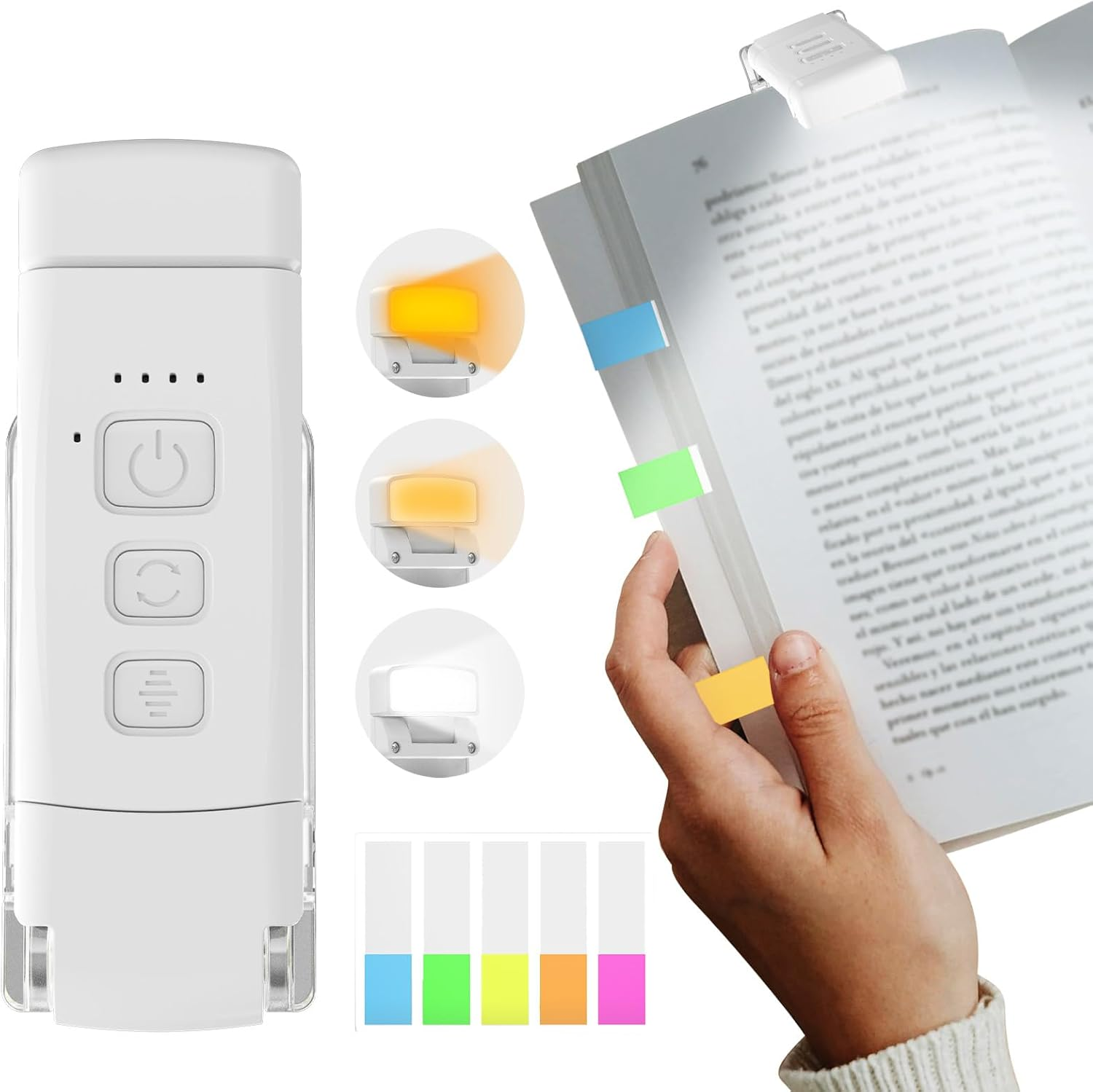 Bigqin Reading Light Book Lamp for Reading at Night, 3 Eye-Protecting Modes & 5 Dimmable Brightness USB Rechargeable Reading Lamp Portable Book Light, Black (With 100 Index Labels)