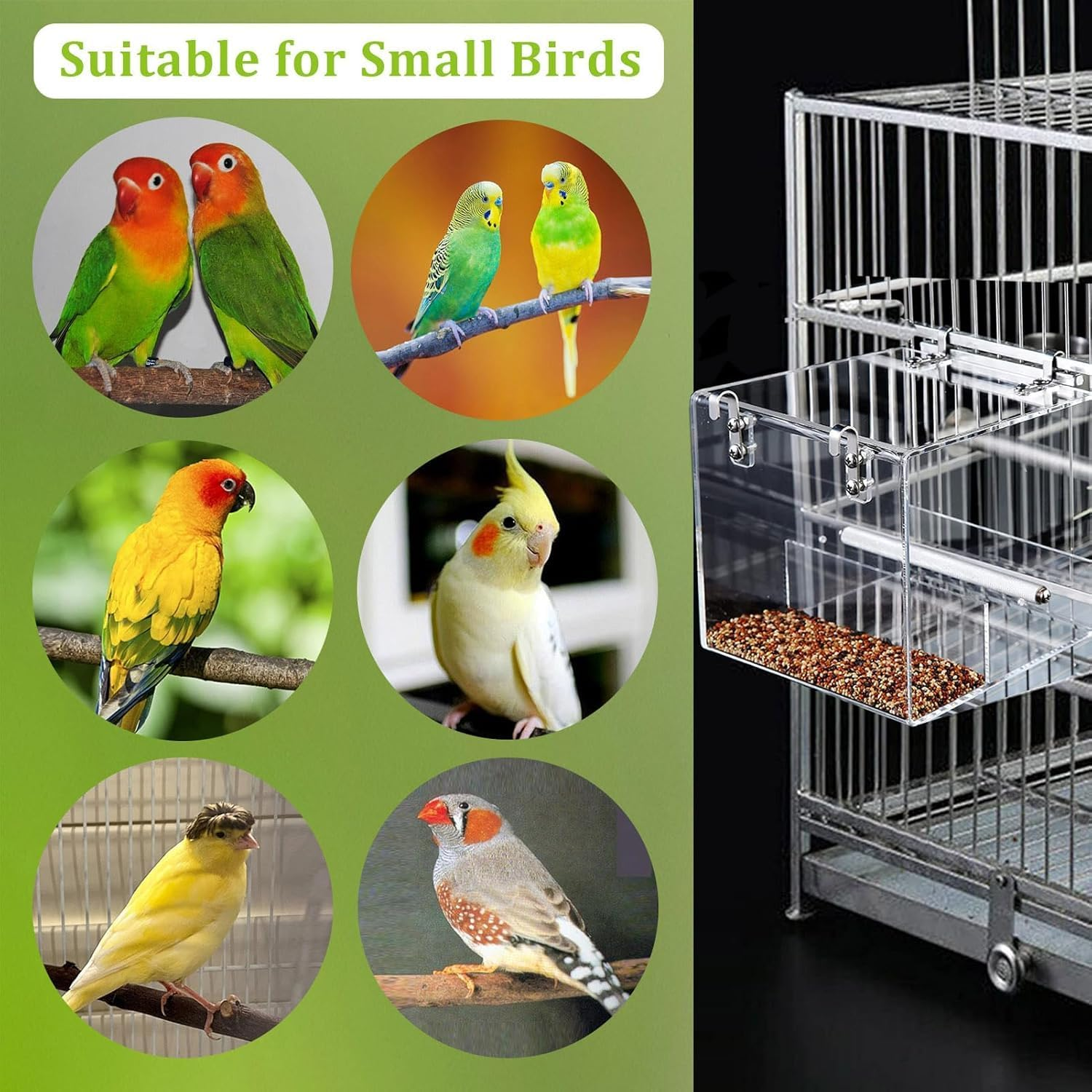 Acrylic Bird Feeder, Large Transparent Leak Proof Food Dispenser, Designed for Birdcages without Mess, Equipped with Stainless Steel Hooks, Suitable for Birds Such as Parrots, Canaries image number 4