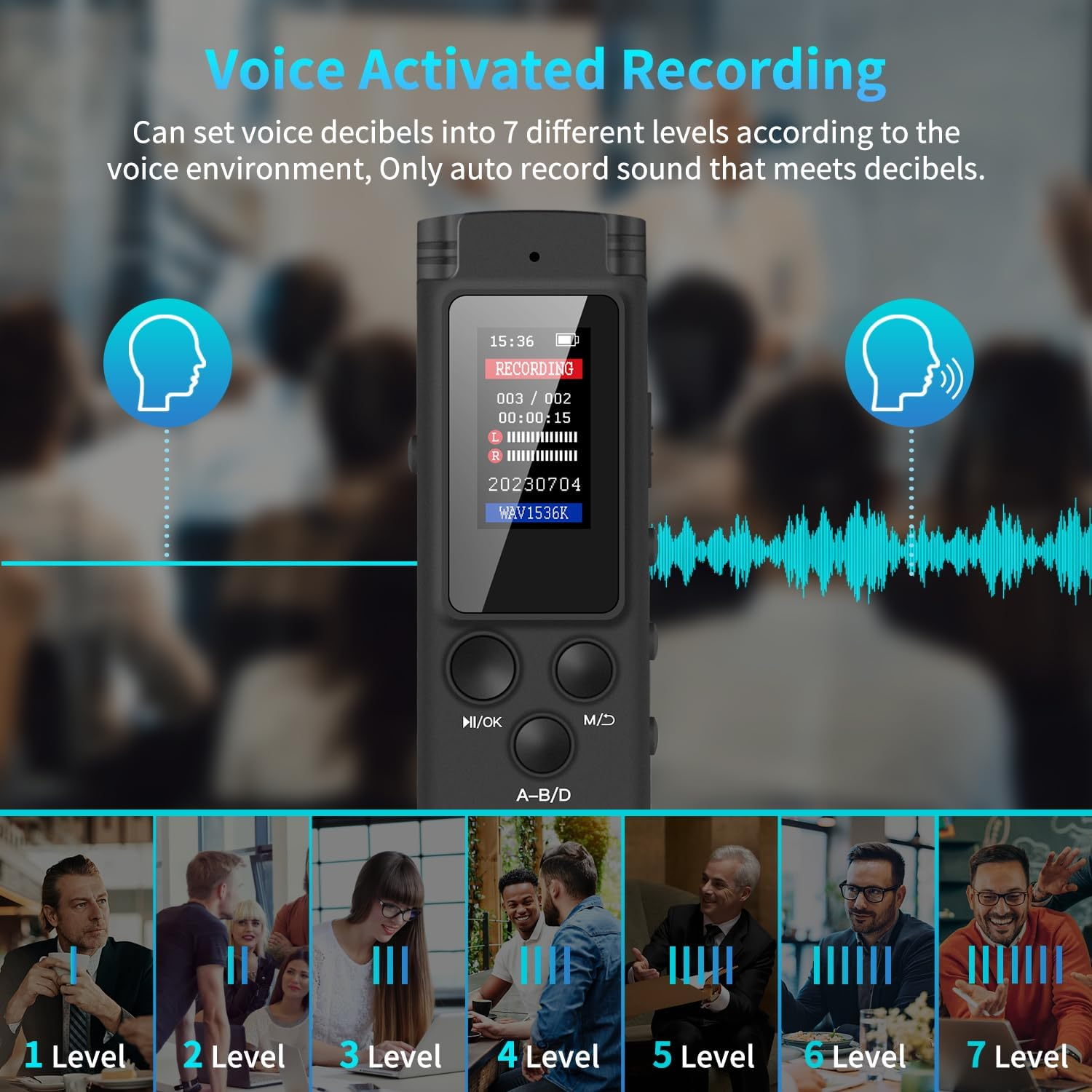 64GB Digital Voice Recorder for Lectures Meetings, Voice Activated with Playback, Password Protection, Variable Speed, USB Charge, MP3 image number 6