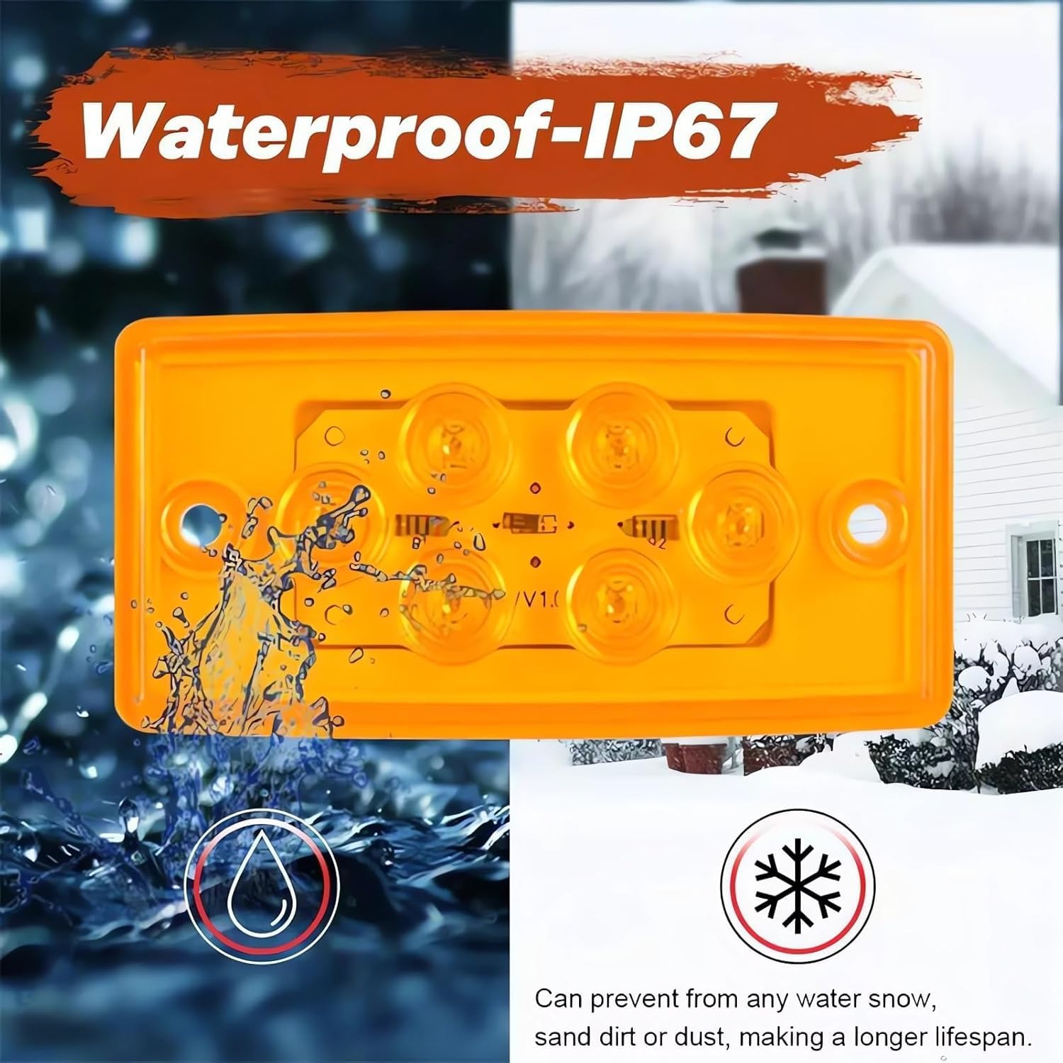 5Pcs Rectangle Cab Light 6LED Amber Top Roof Running Cab Marker Light Waterproof Compatible with Freightliner Heavy Duty Trailer Century Columbia Volvo Camper Trucks image number 6