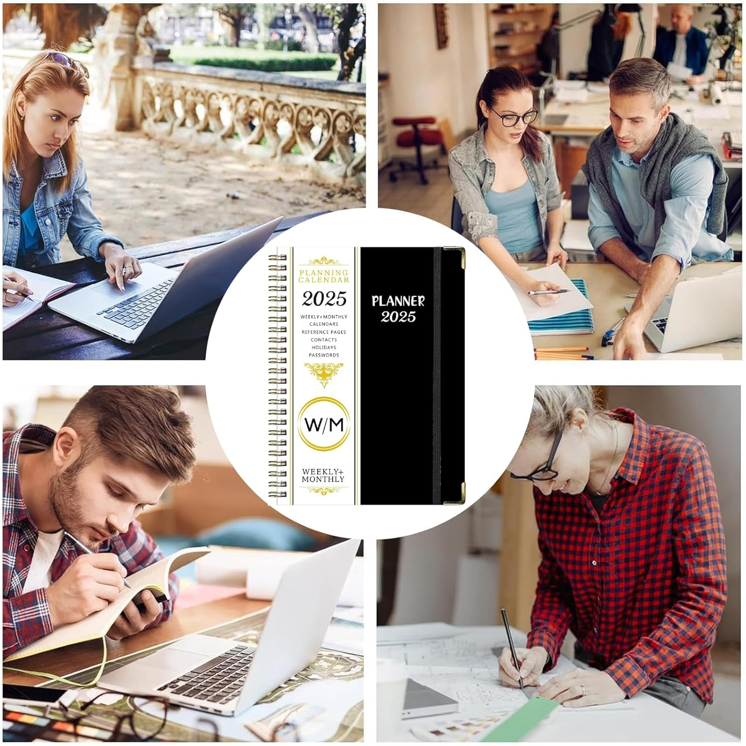 Lined Spiral Journal Notebook, A5 Weekly and Monthly Plan Ruled Journals for Writing, Hardcover Notebooks for Work,Note Taking and Office School Supplies (Black) image number 3