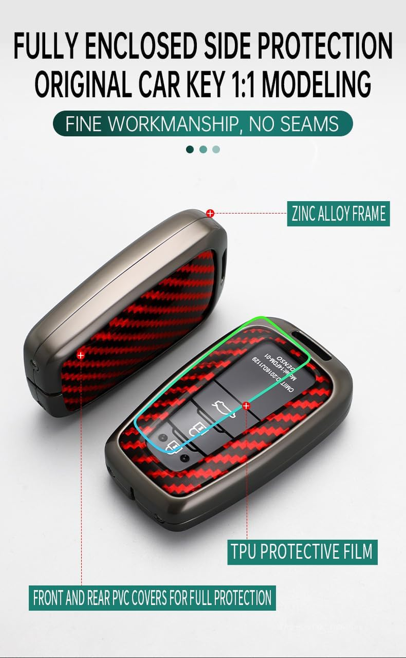 Ontto Metal Car Key Fob Cover Fit for Toyota Camry CHR Corolla RAV4 Avalon Land Cruiser Prado Prius 2017-2022 Key Case Keyring PVC Key Shell Holder Keychian Accessories 2/3/4 Button Black - Red image number 3