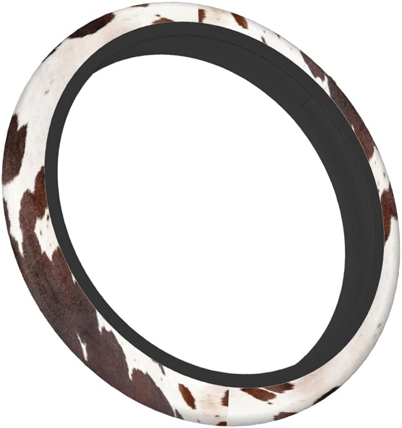 Swono Cow Skin Universal Neoprene Steering Wheel Cover Australian Cow Skin Brown 15 Inch Steering Wheel Covers, Printed Steering Wheel Elastic Protection for Women and Girls - Easter Eggs image number 2