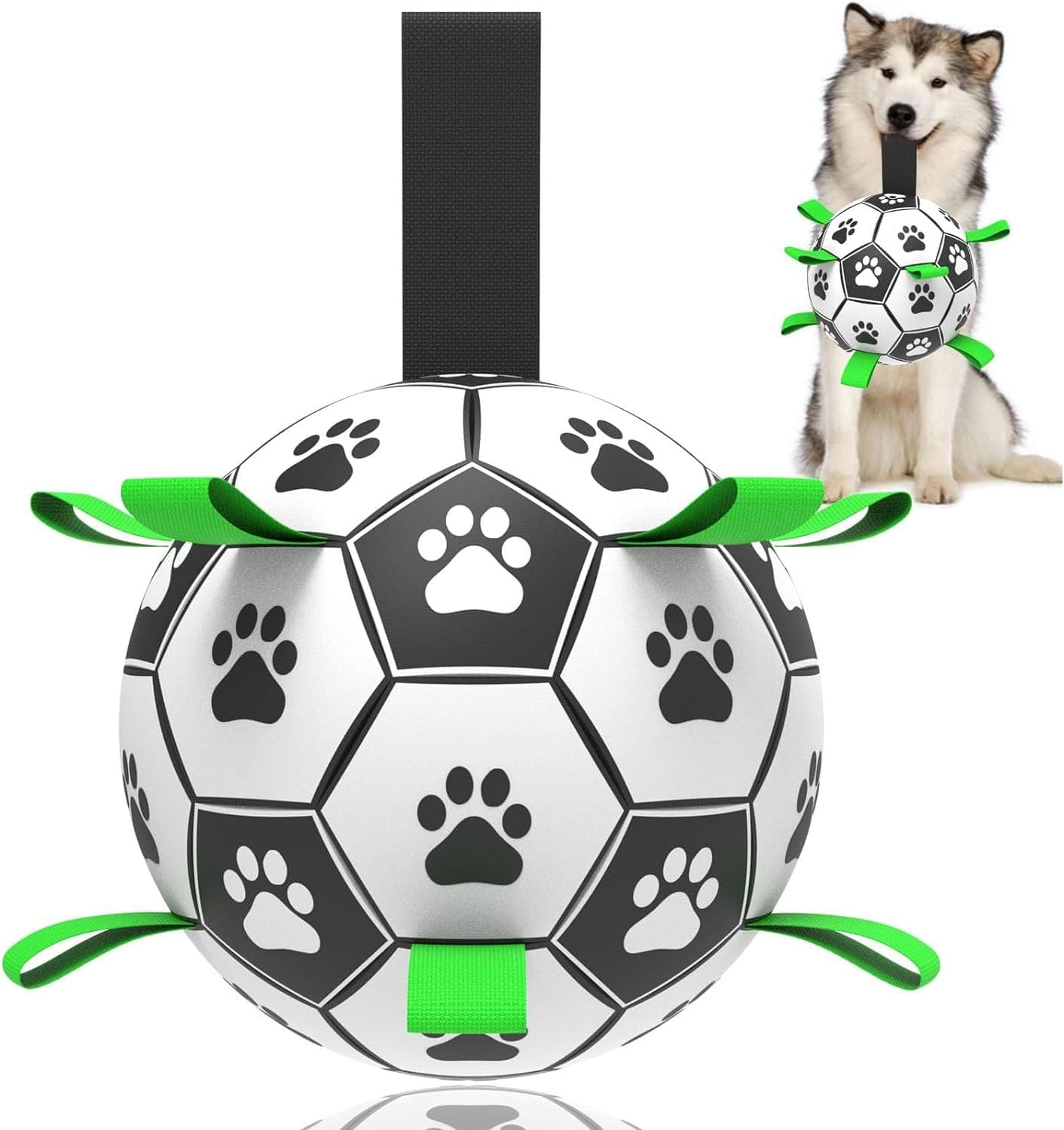EZONEDEAL Dog Soccer Ball with Grab Tabs, Ball Bounce Interactive Dog Toys for Tug of War, Dog Tug Toy, Dog Water Toy, Durable Dog Balls for Small & Medium Dogs image number 5