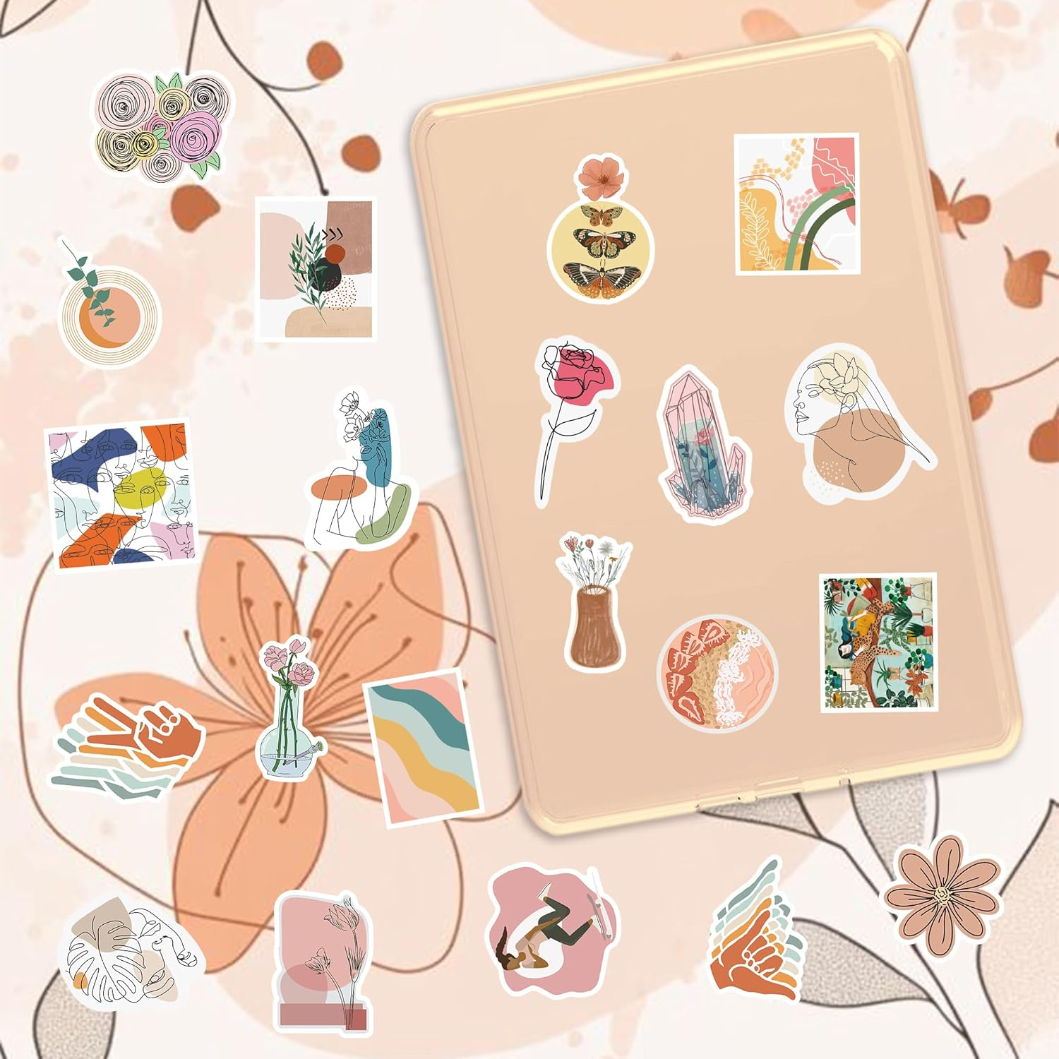 QTL Boho Stickers for Kindle Scrapbook 110Pcs Retro Aesthetic Stickers for Girls Teens Adults Kids Water Bottles Laptop Planner Junk Journal Vinyl Waterproof Pack image number 3