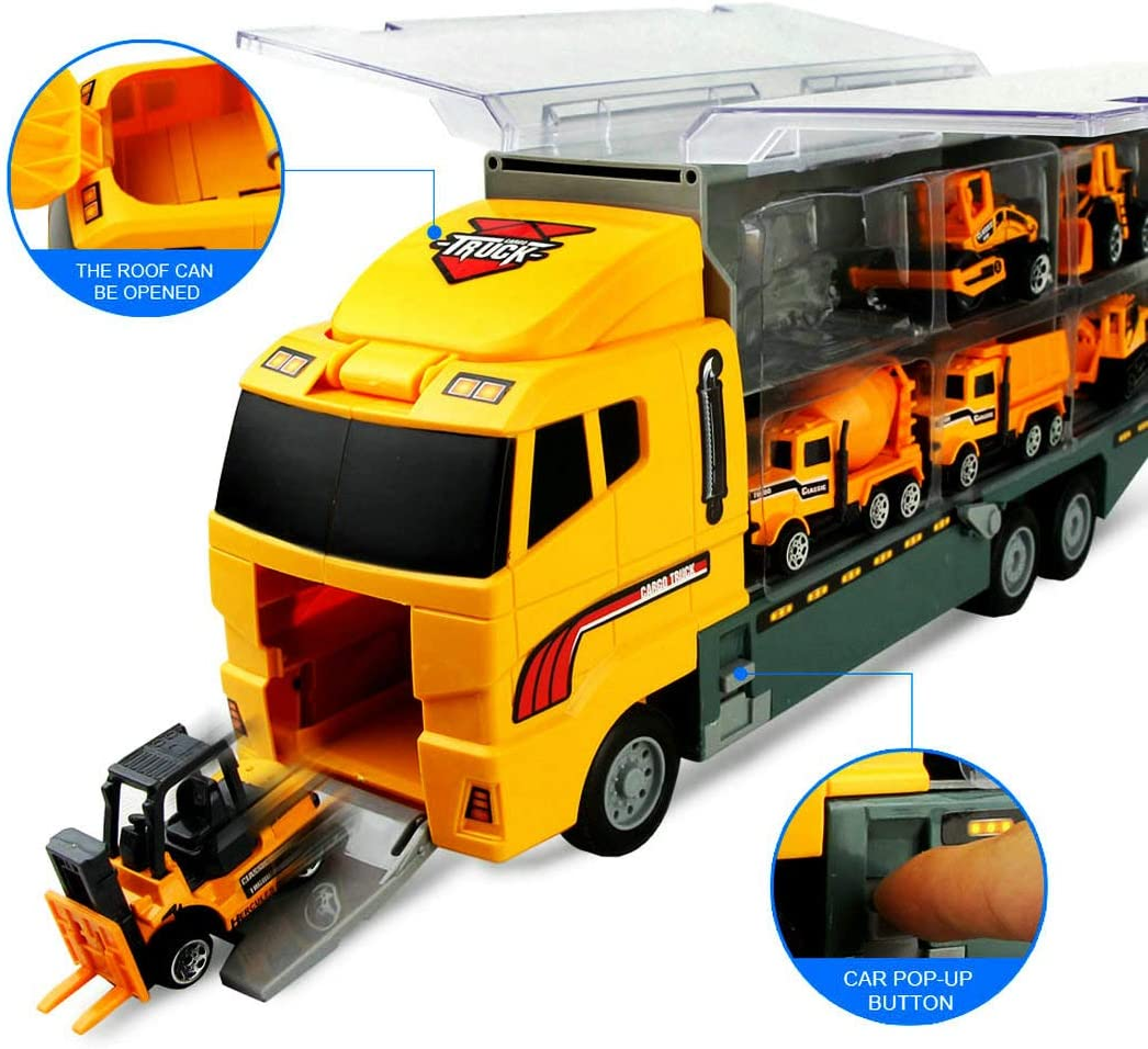 Construction Trucks 11 in 1 Vehicles with Car Met and Road Sign Sticker Car Toys for over 3 Year Old Boys image number 1