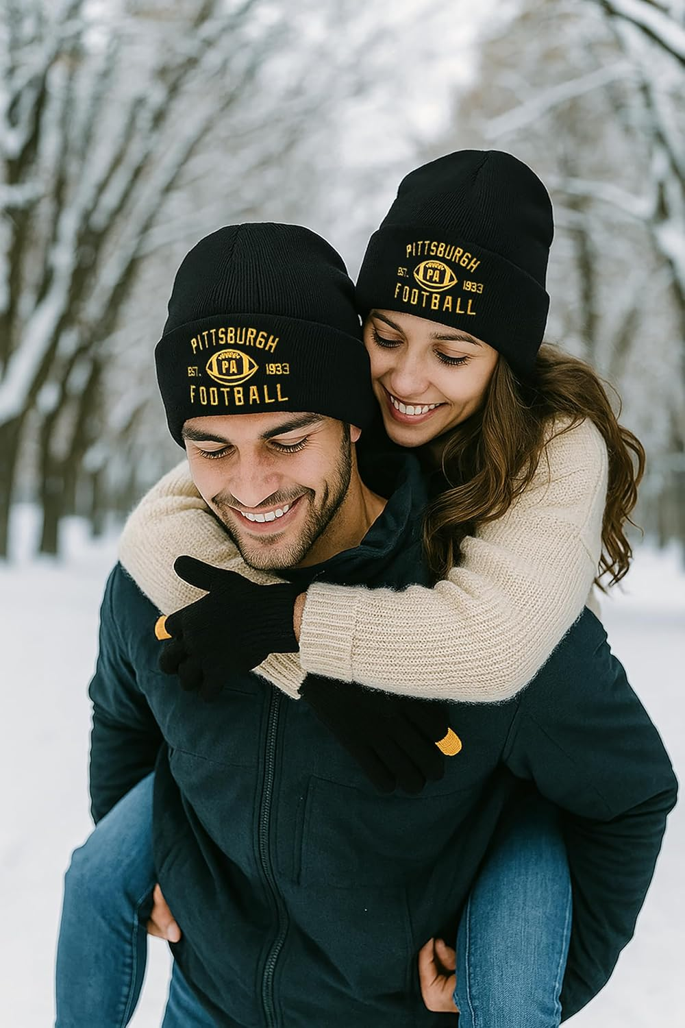 Vintage Classic Skull Cap Embroidery Beanie Fasion Hat Cuffed Winter Hat Knit Comes with Warm Gloves Gifts for Men Women Fans image number 3