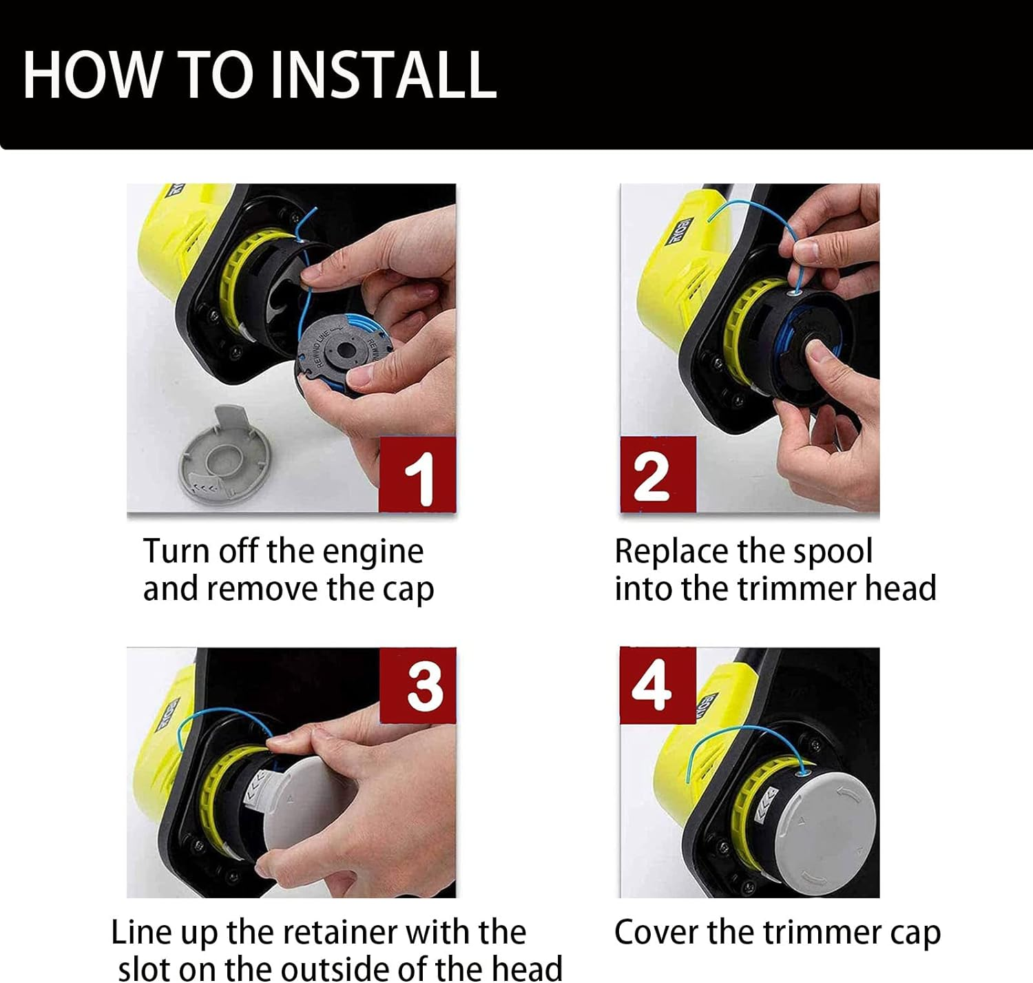 AC14RL3A String Trimmer Spool Replacement for Ryobi One+ AC14RL3A 18V, 24V and 40V Cordless Trimmers, 11Ft 0.065" Auto Feed Cordless Weed Eater Spools Line with 522994001 Cap (12 Spools + 2 Caps) image number 1