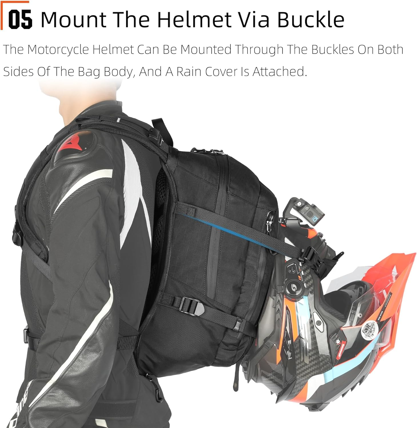 Rhinowalk Motorcycle Backpack &ndash; Helmet Holder, Rain Cover, Hydration Bladder Hole &ndash; Sports Backpack for Hiking, Climbing, Cycling, Running, Camping image number 5