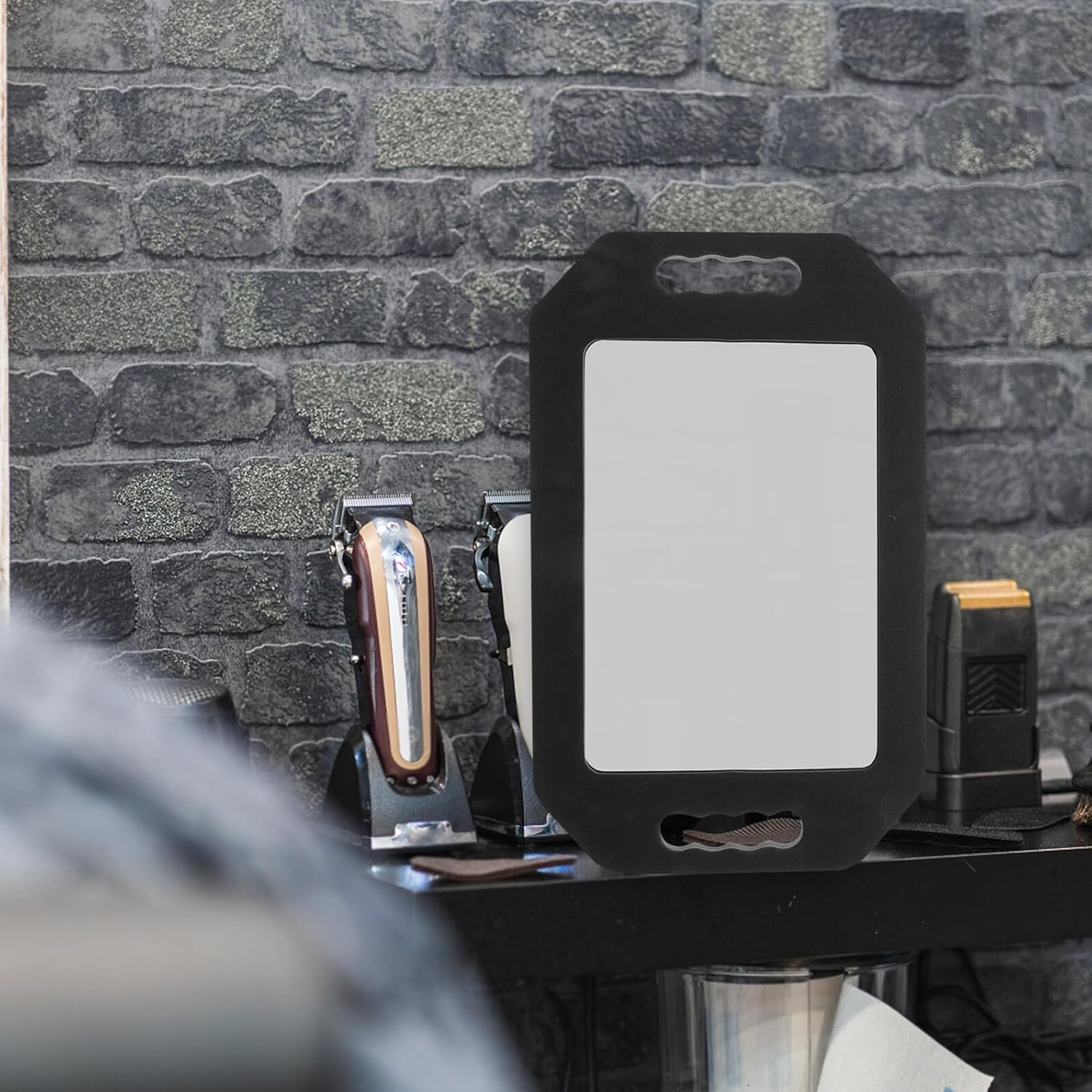 ROMISBABA High Definition Handheld Mirror with Foam Handle Unbreakable Rectangular and round Salon Back Mirror for Barbers and Hairstylists Reflection for Precise Haircuts Drop-Resistant image number 6