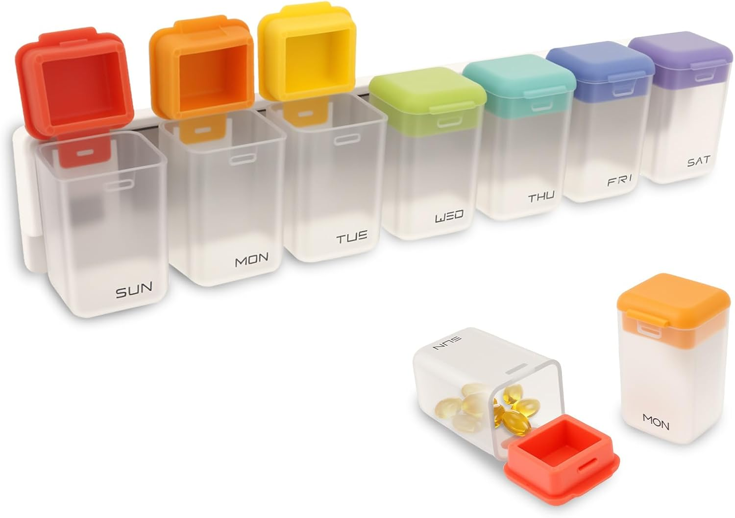 Weekly Pill Organizer with Sealed Lid, Magnetic Weekly Pill Dispenser Box for Fridge, Plastic Removable Large Capacity Pill Case for Supplement Vitamins Fish Oil (Grey)