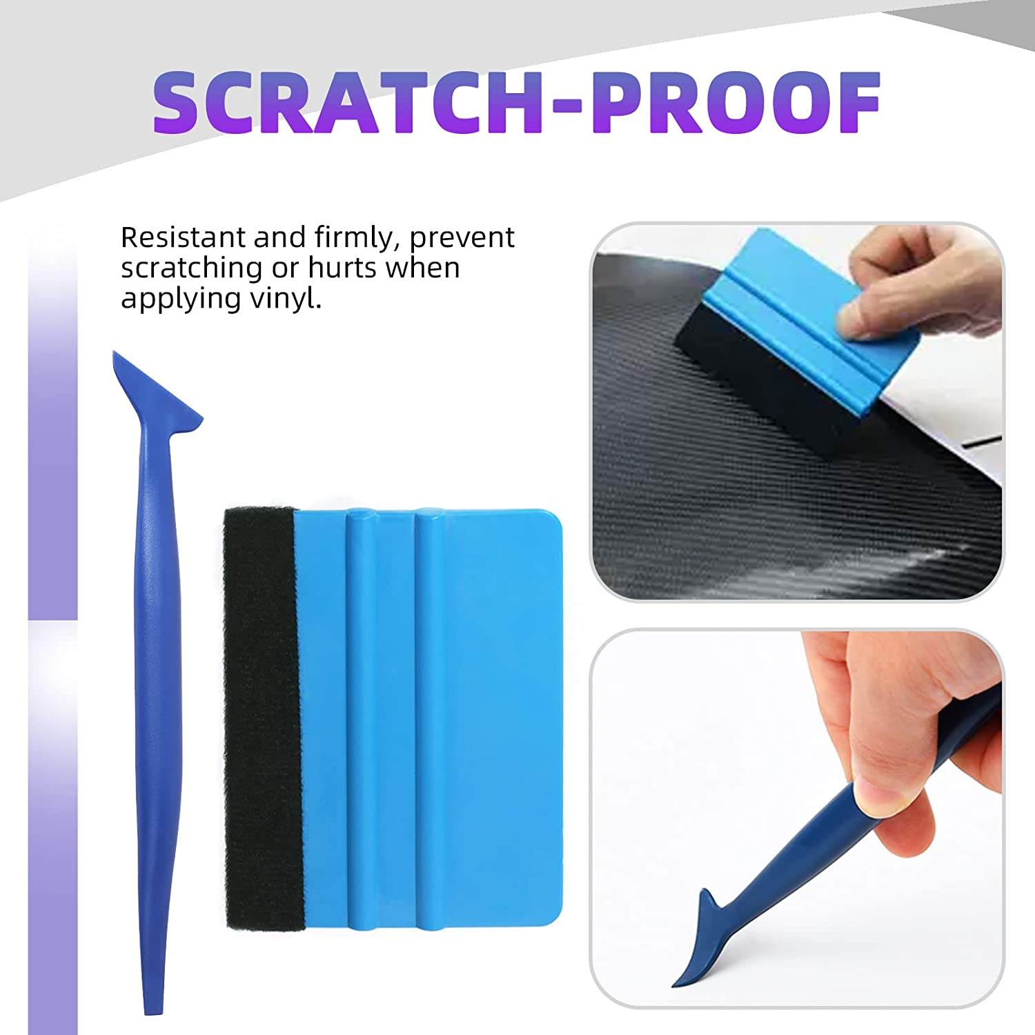 Swpeet 20Pcs Vehicle Vinyl Wrap Window Tint Film Tool Kit, Including Felt Edge Squeegee, Spare Felt Replacement, Wrapping Paper Cutter, Soft Mini Blue Edge Trimming Squeegee Tool, Utility Knife image number 4