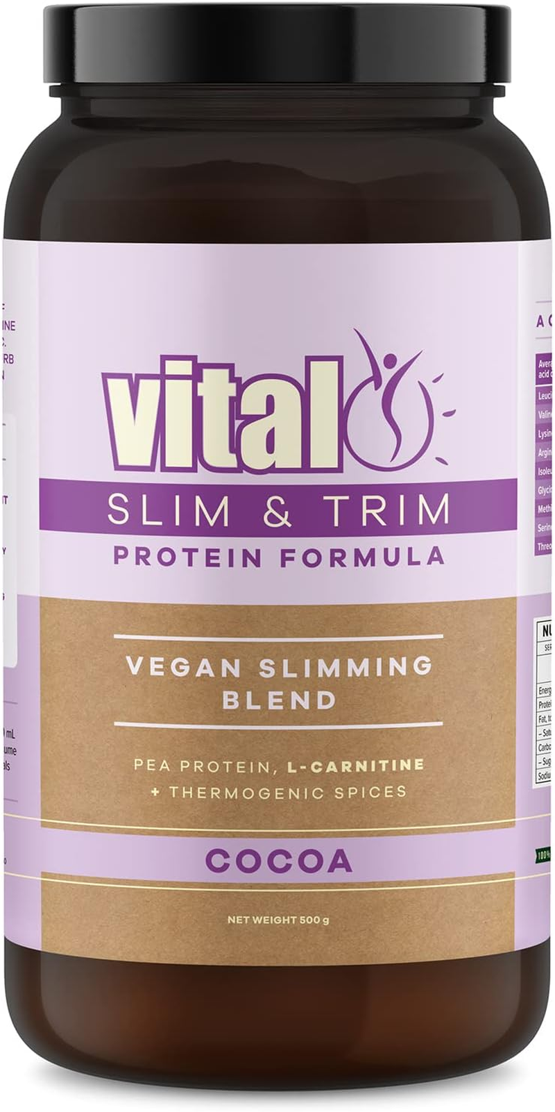 Vital Protein Plant Protein Slim & Trim 500GM Vegan Slimming Blend, Dark Amber (VGPSLICOC)