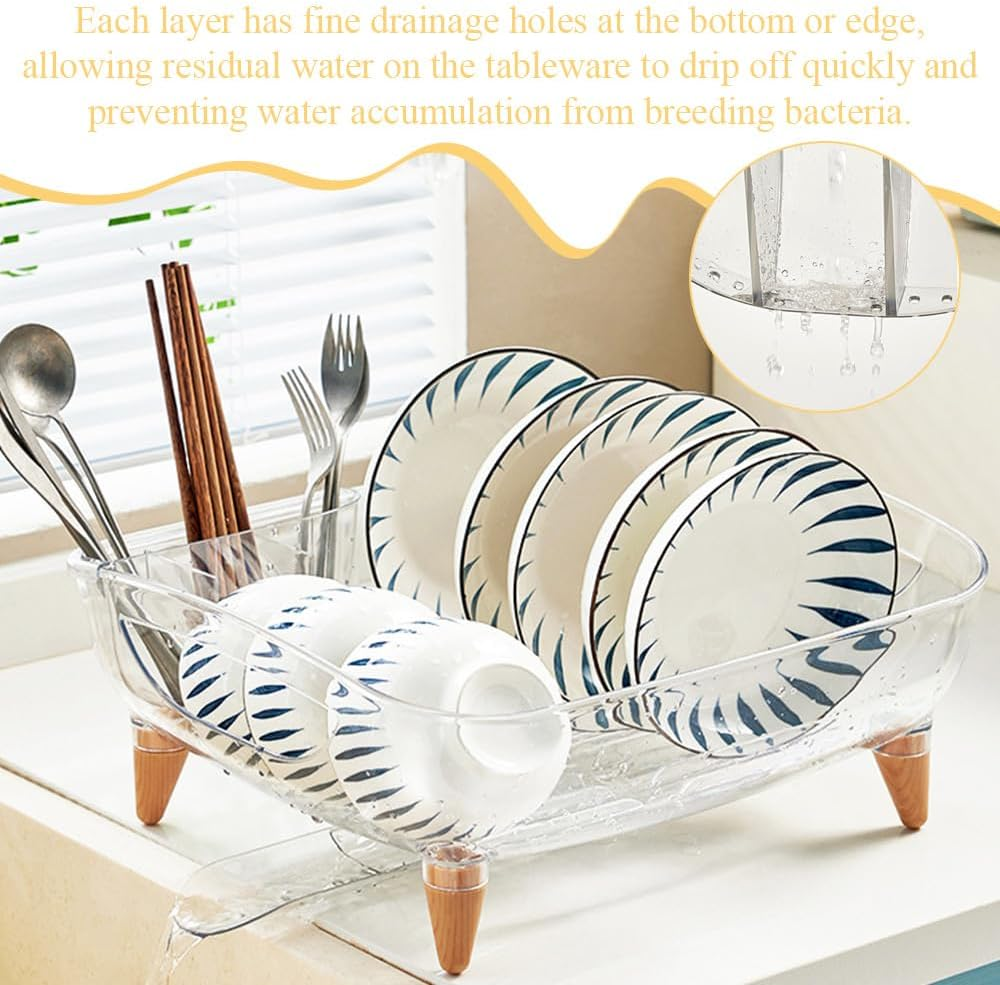Dish Drying Rack,Dish Drainer,For Kitchen Counter, Kitchen Storage and Organisation,With Turn the Gutter and Handle,Quick Storage, Can Hold Cups, Plates,Chopsticks,Knives and Forks image number 6