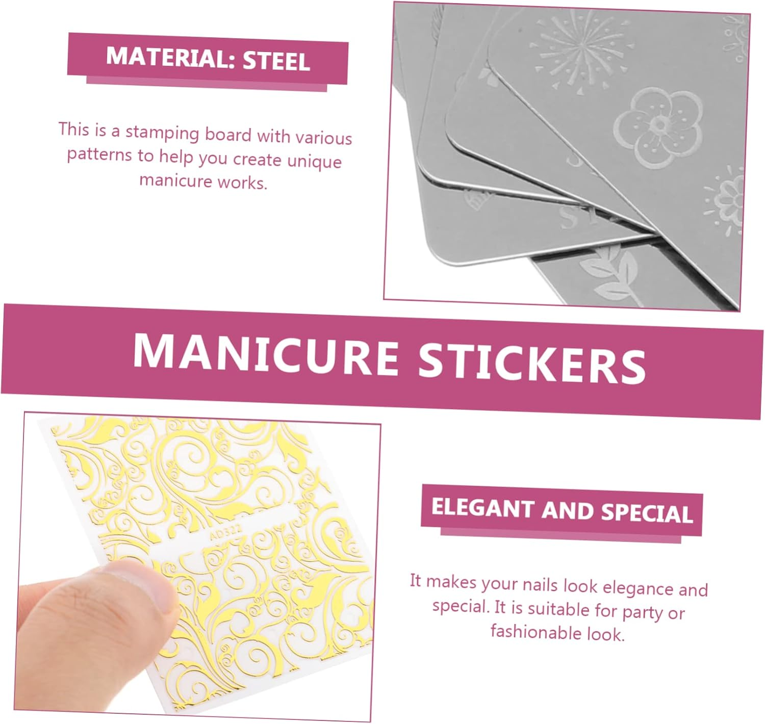 DECORNIJIA 5Pcs Nail Template Transfer Steel Plate Nail Art Stamper Manicure Plates Art Stamping DIY Kit image number 1