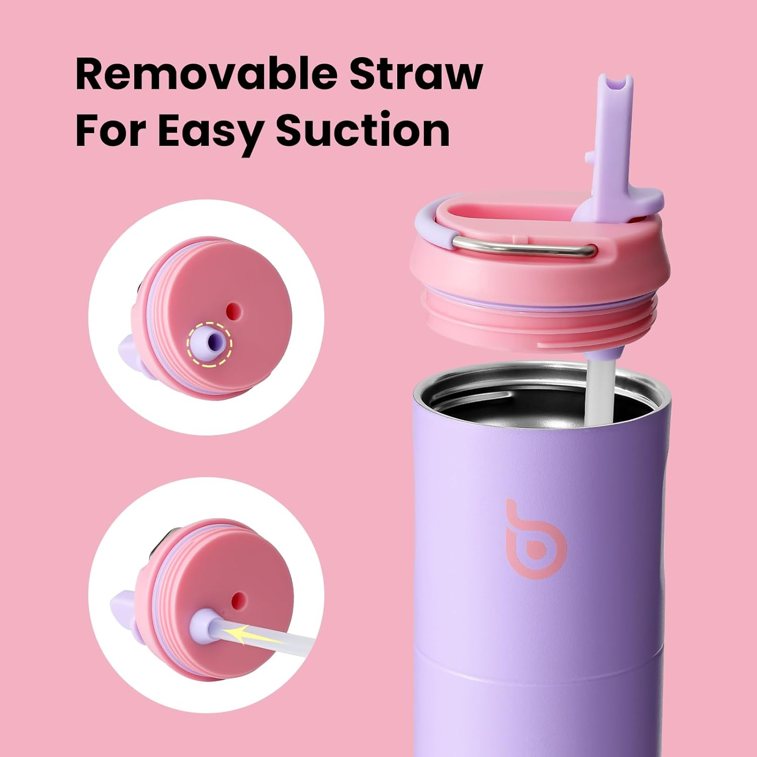 BOTTLE BOTTLE Insulated Water Bottle 24Oz with Straw Lid and Handle for Sports Travel Gym Stainless Steel Water Bottles Double-Wall Vacuum Metal Thermos Bottles Leak Proof Bpa-Free (Lilac) - Peak Grey image number 4